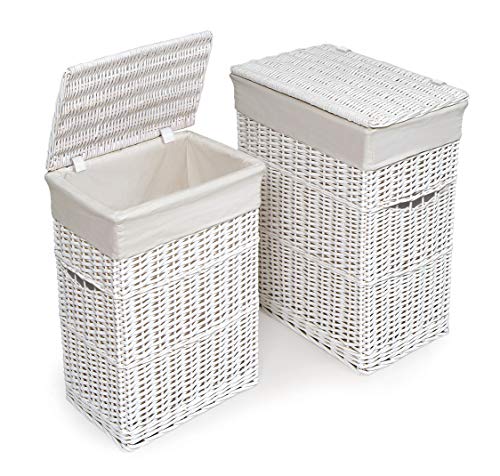 Premium Wicker Laundry Hamper Set with Lids & Fabric Liners - 2-Piece Woven Storage Basket for Bedroom, Bathroom & Closet Organization