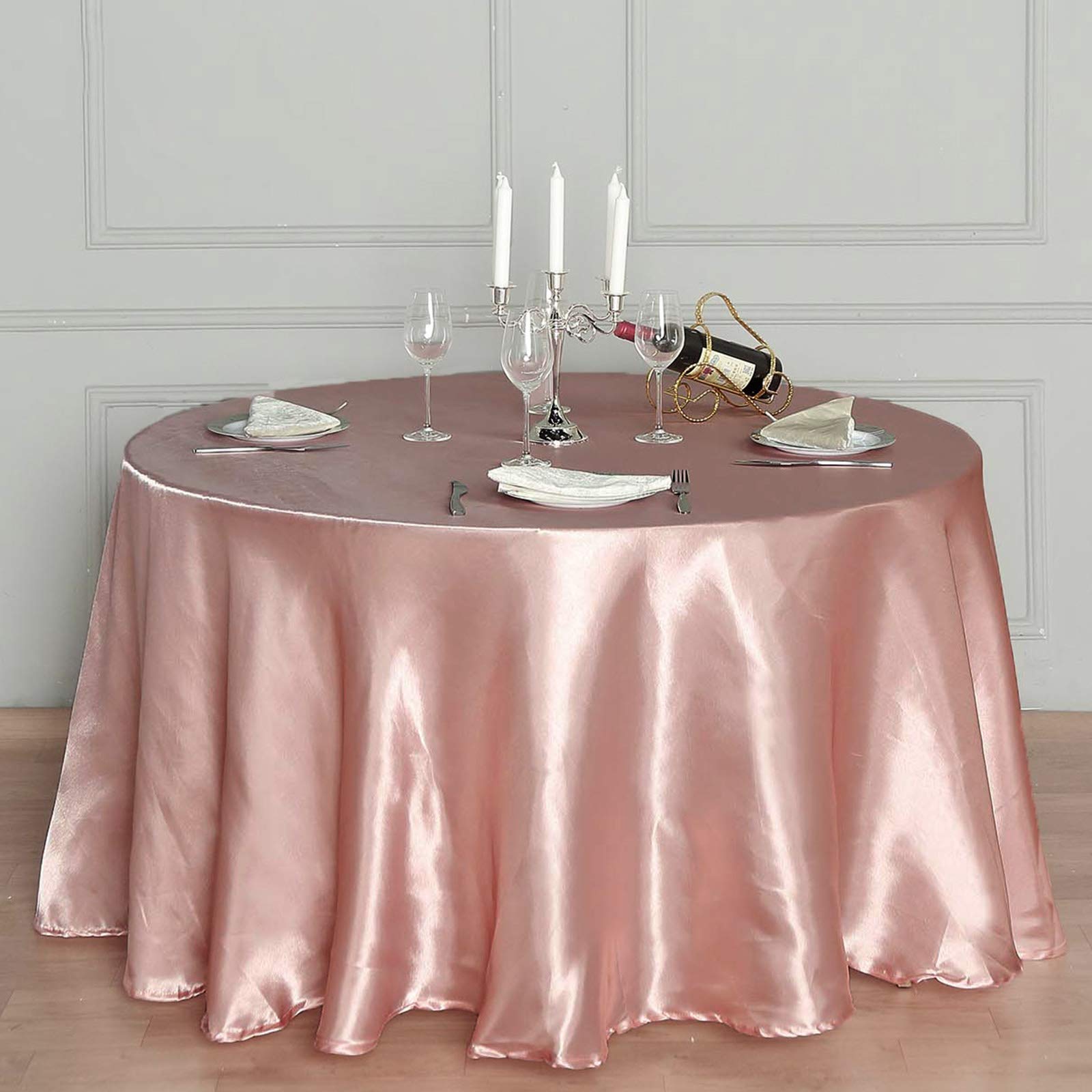BalsaCircle 120 Inch Round Tablecloth - Dusty Rose Satin Table Cover for Wedding, Party & Reception - Elegant Dining Linens for Kitchen, Banquet & Special Events