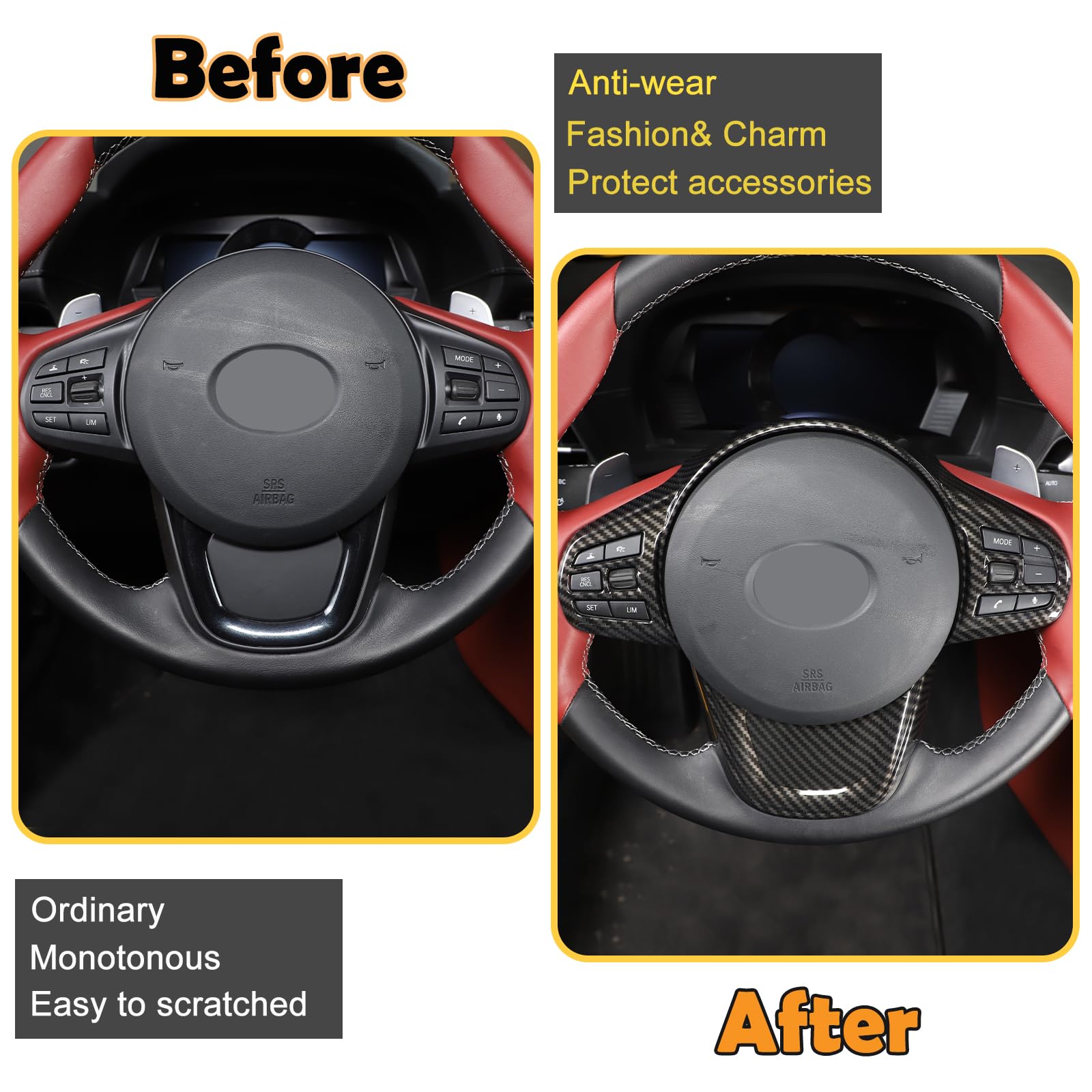 CHEAYAR ABS Chrome Steering Wheel Trim for Toyota Supra GR A90 A91 MK5 (2019-2022) - Carbon Fiber Decorative Frame Accessory - Perfect for Car Interior Customization & Driving Comfort Enhancement