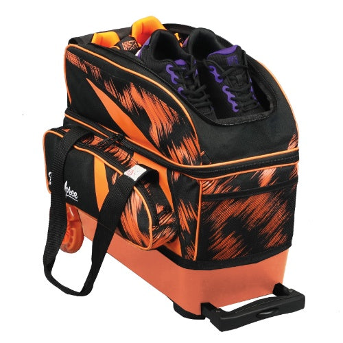 KR Strikeforce Cruiser Scratch Orange Double Roller Bowling Bag - Durable 2-Ball Bowling Bag with Wheels for Easy Transport - Perfect for League Play & Tournaments