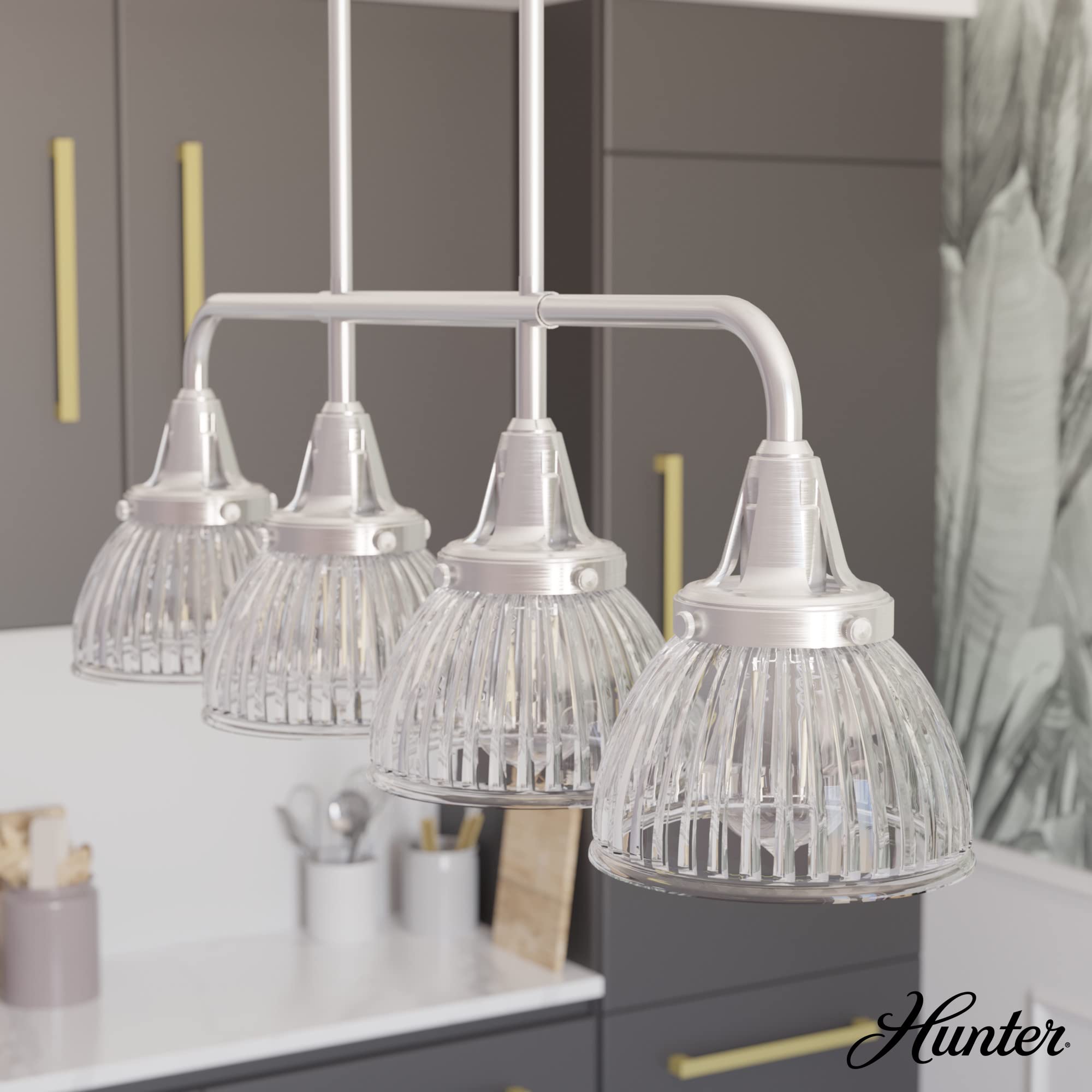 Hunter Fan Company 19326 Cypress Grove 5-Light Chandelier in Brushed Nickel - Elegant Ceiling Lighting Fixture for Dining Room, Bedroom, or Living Room Decor