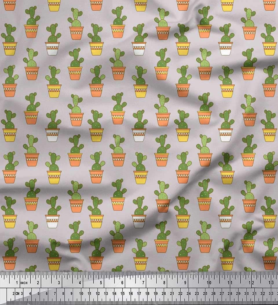 Soimoi 58 Inch Wide Velvet Fabric by Yard - Soft Durable Pot & Cactus Tree Print Material for DIY Home Decor, Upholstery, and Craft Projects