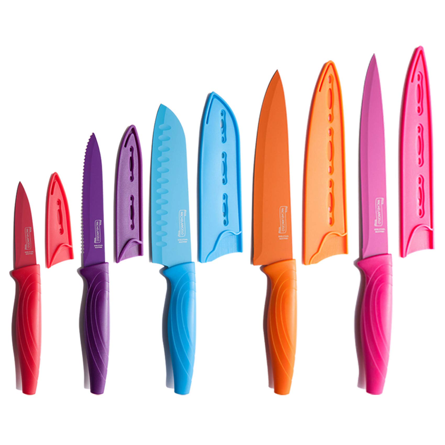 MICHELANGELO 10-Piece Rainbow Kitchen Knife Set - Stainless Steel Sharp Knives with 5 Colorful Blades & 5 Protective Sheath Covers - Perfect for Home Cooking, Professional Chefs & Gift Giving