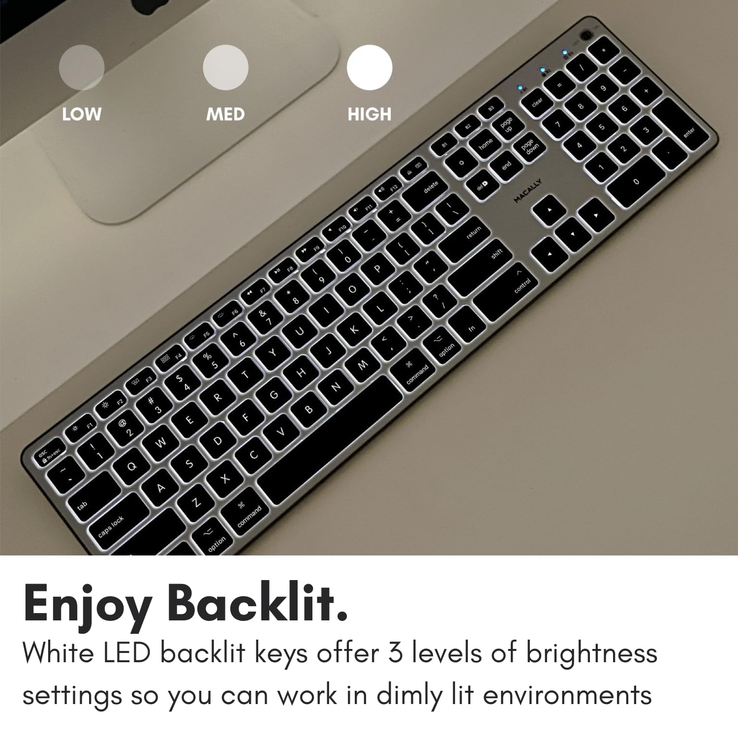 Macally Backlit Bluetooth Keyboard for Mac (Upgraded, Bigger Battery) - Wireless Apple Keyboard Compatible with MacBook Pro/Air, iMac, Mac Mini - Multi-Device Connection for Home Office & Gaming Use