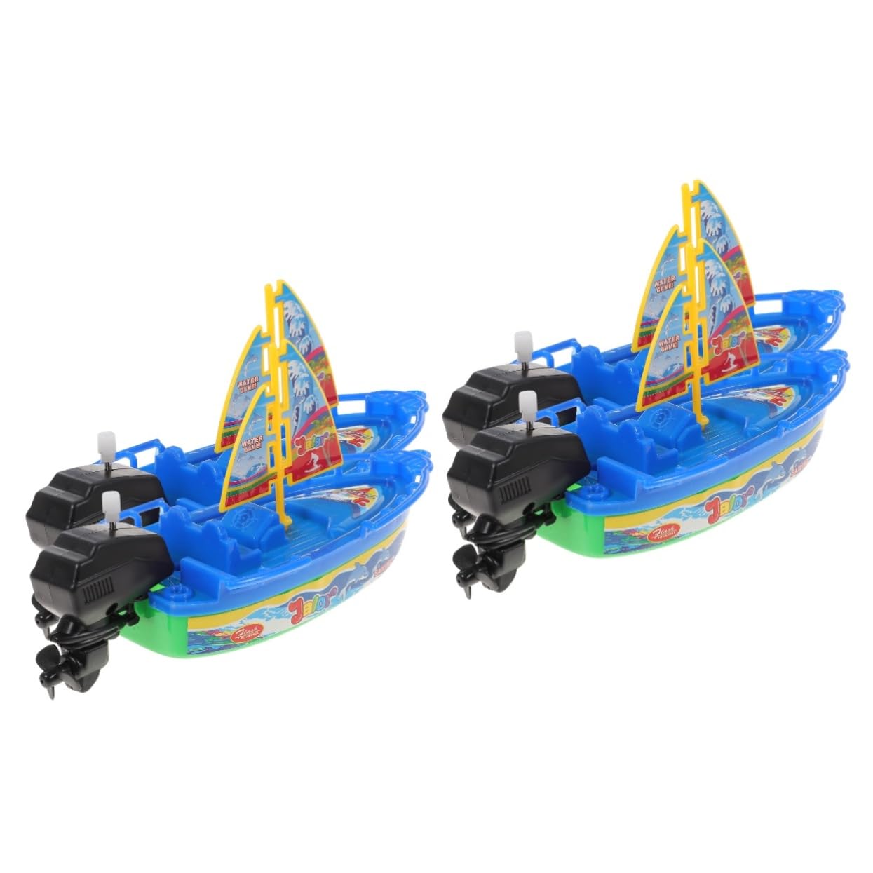 SKISUNO 4 Pack Wind Up Bath Toys for Kids - Floating Boat Bathtub Toys, Waterproof Shower Toys for Toddlers & Boys (Yellow) - Perfect for Bathtime Fun, Pool Play & Outdoor Water Activities
