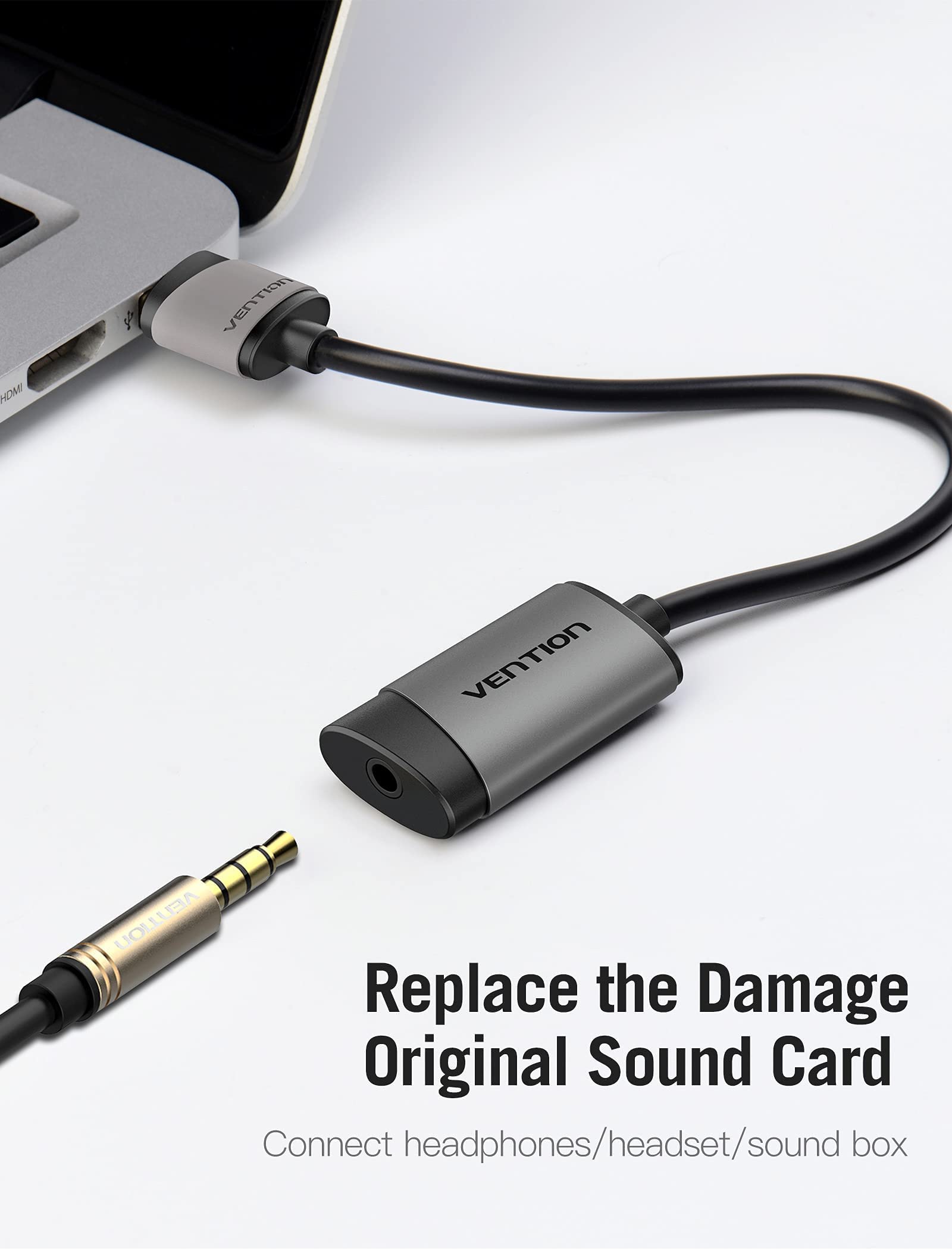 VENTION USB Sound Card Adapter - USB to 3.5mm Audio Jack Converter with TRRS Mic Support for PC, Laptop, Headset, PS5/4, Mac - Perfect for Gaming, Video Calls & Music Streaming