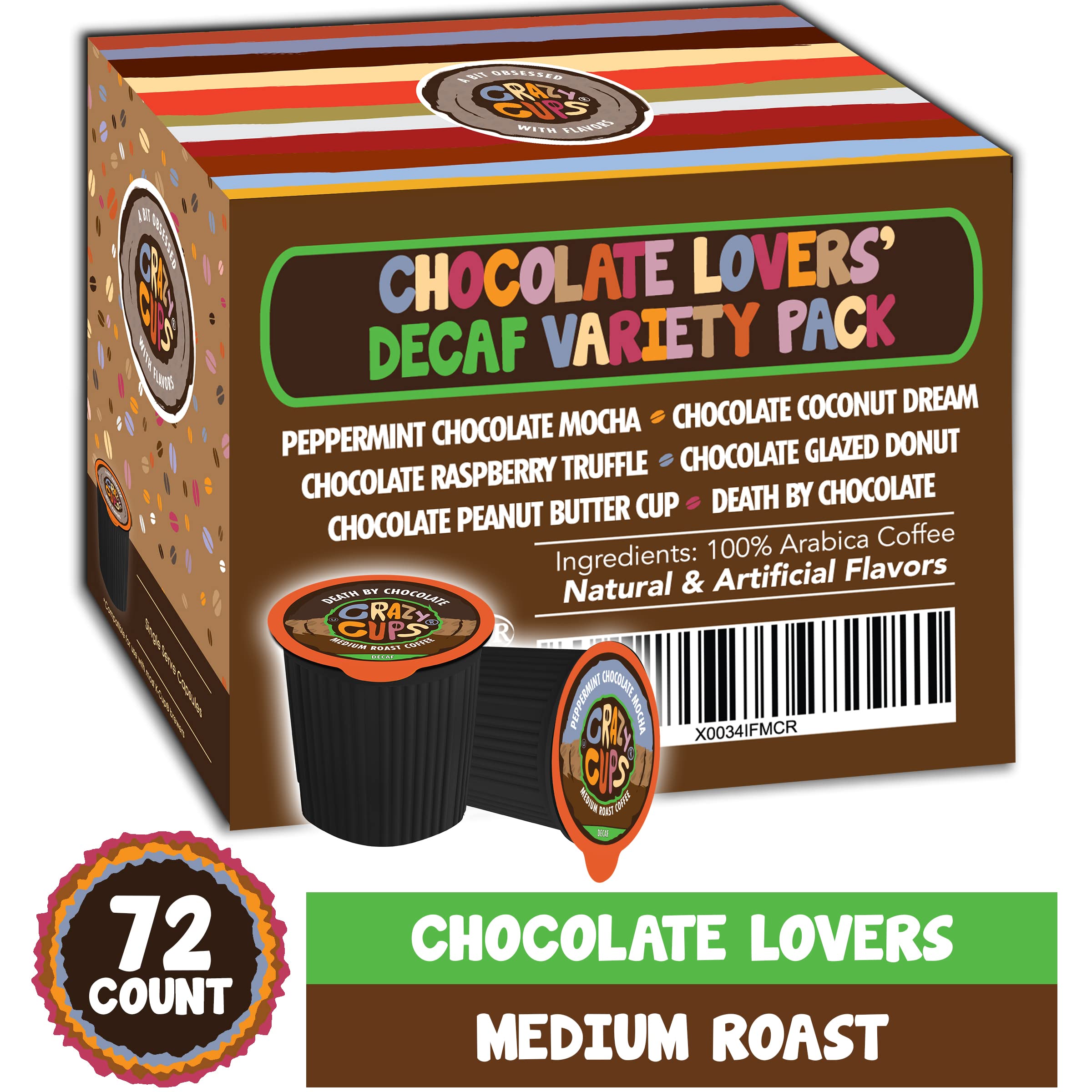 Decaf Chocolate Coffee Pods Variety Pack for Keurig K Cup Machines – Death By Chocolate, Chocolate Raspberry & Peppermint Mocha Flavors (24 Count) | Perfect for Afternoon Relaxation & Late-Night Caffeine-Free Enjoyment