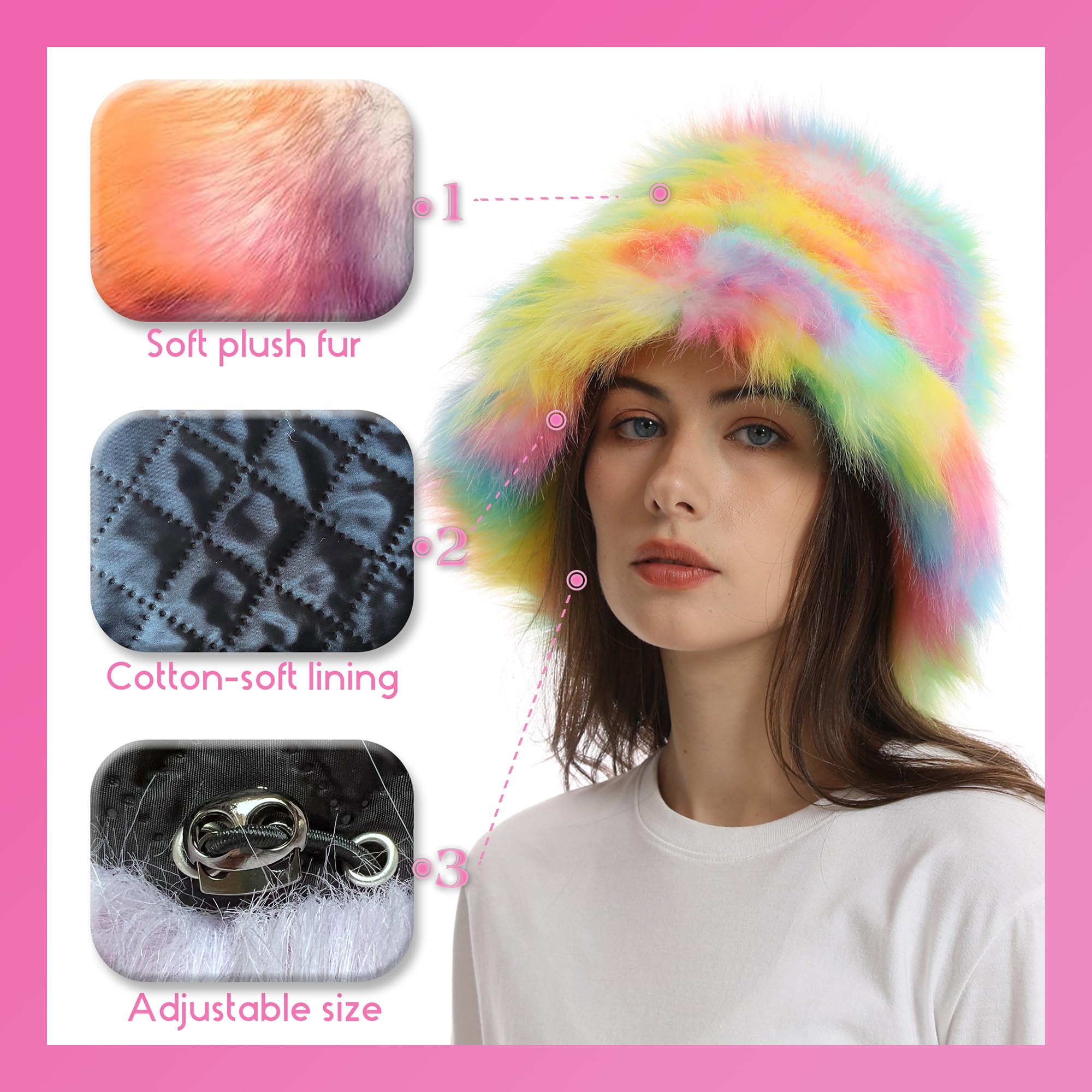Women's Winter Fuzzy Bucket Hat - Soft Plush Faux Fur Warm Fisherman Style Hat with Wide Brim for Men & Women | Cozy Cold Weather Accessory for Outdoor Activities, Snow Days & Fashion Streetwear