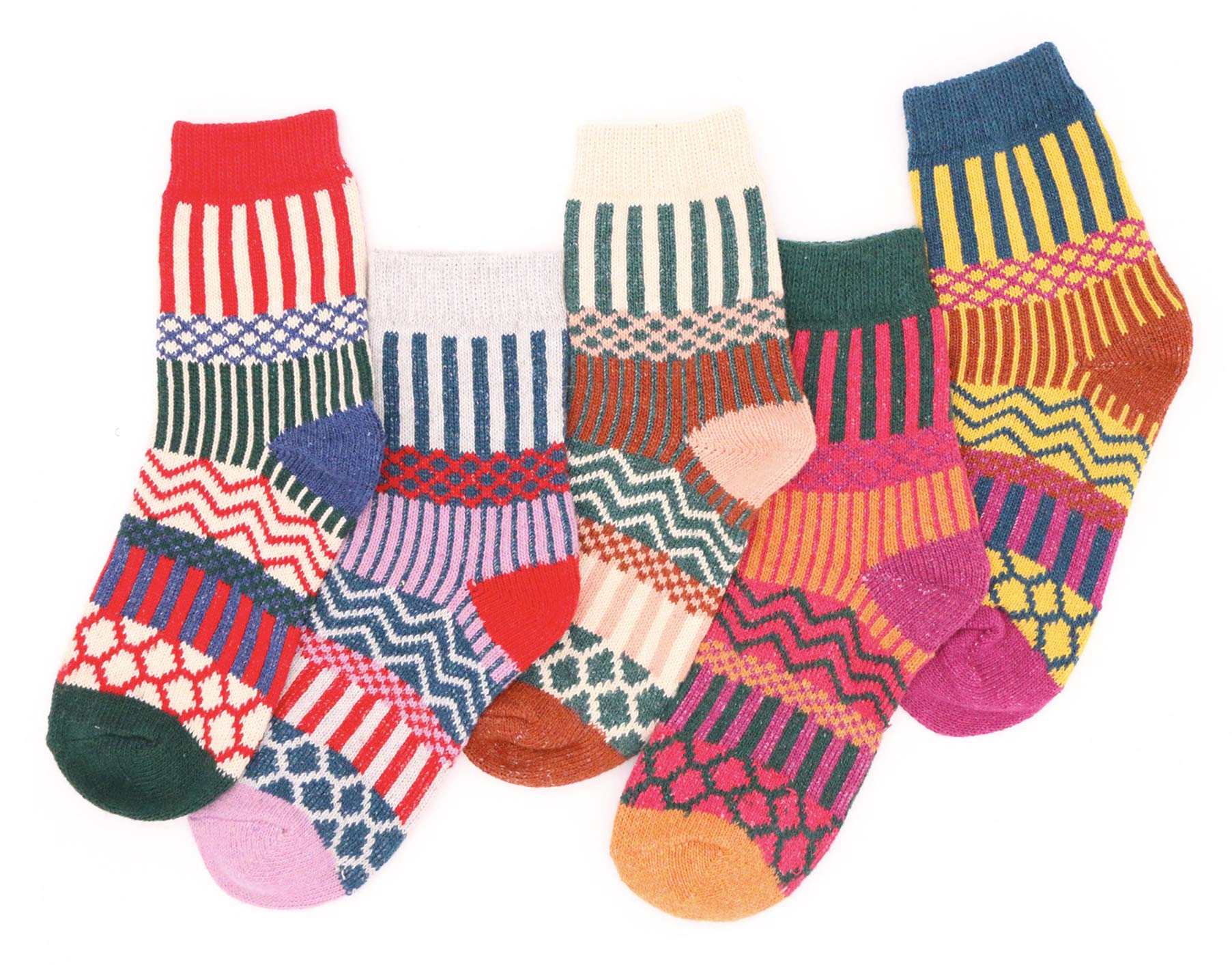 Vintage Knit Winter Socks for Women - 5 Pack Warm Fuzzy Crew Socks - Cozy Cabin & Gift Idea