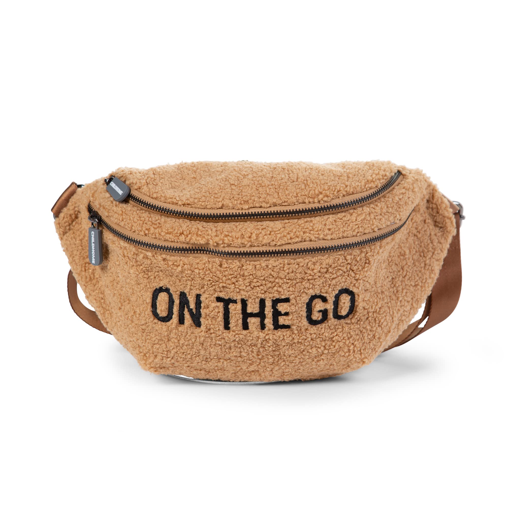 Childhome On The Go Belt Bag for Women - Adjustable Fanny Pack & Crossbody Purse, Mini Waist Bag with Multiple Pockets, Teddy Brown - Perfect for Travel, Gym, Running & Daily Use
