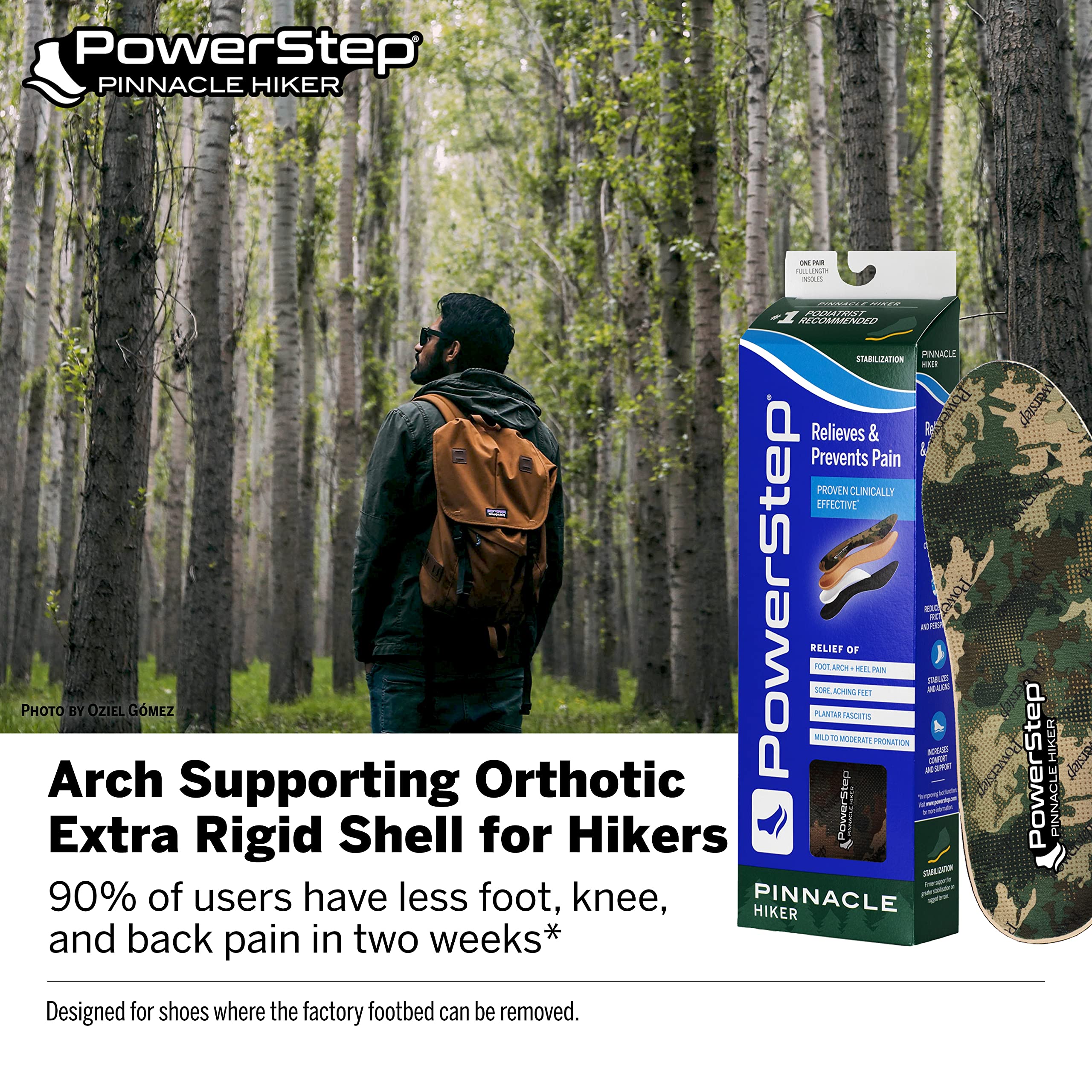 Powerstep Pinnacle Hiker Insoles - Maximum Arch Support Orthotic Inserts for Hiking Boots - Comfortable Shoe Insoles for Men & Women - Perfect for Long Hikes, Backpacking & Outdoor Adventures