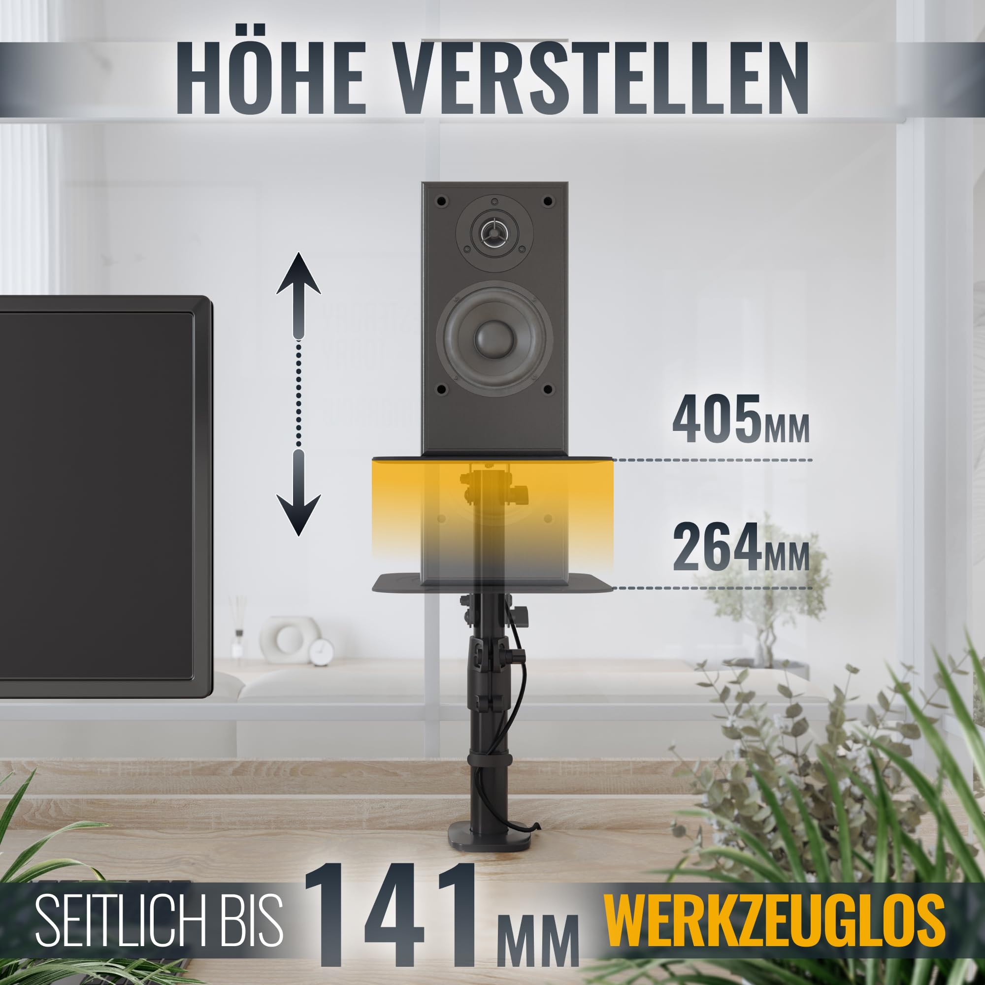 RICOO Universal Desk Speaker Stand (LH069-C) - Pair of Black Home Cinema & Studio Monitor Stands 9.06