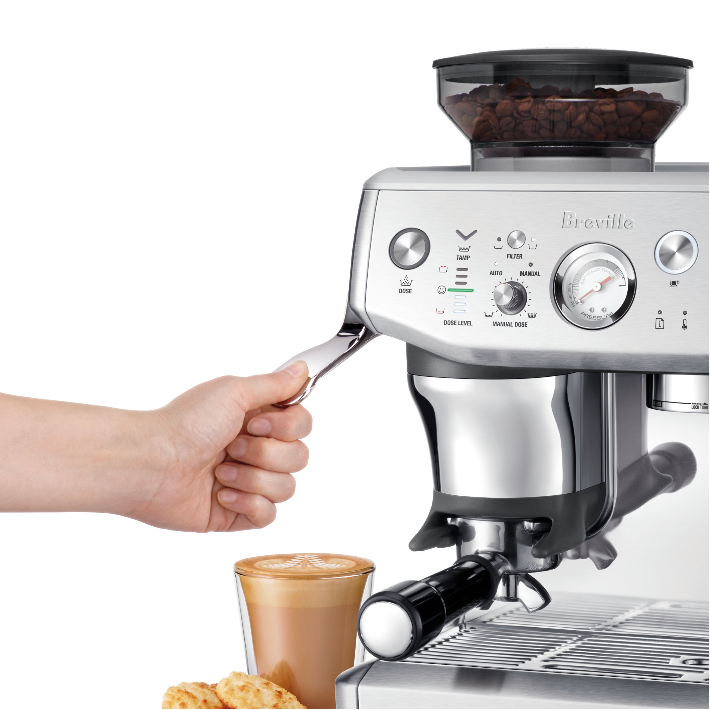 Breville Barista Express® Impress BES876BSS1BNA1 Espresso Machine with Built-in Grinder - Semi-Automatic Coffee Maker for Home Baristas, Perfect for Espresso, Latte & Cappuccino Lovers