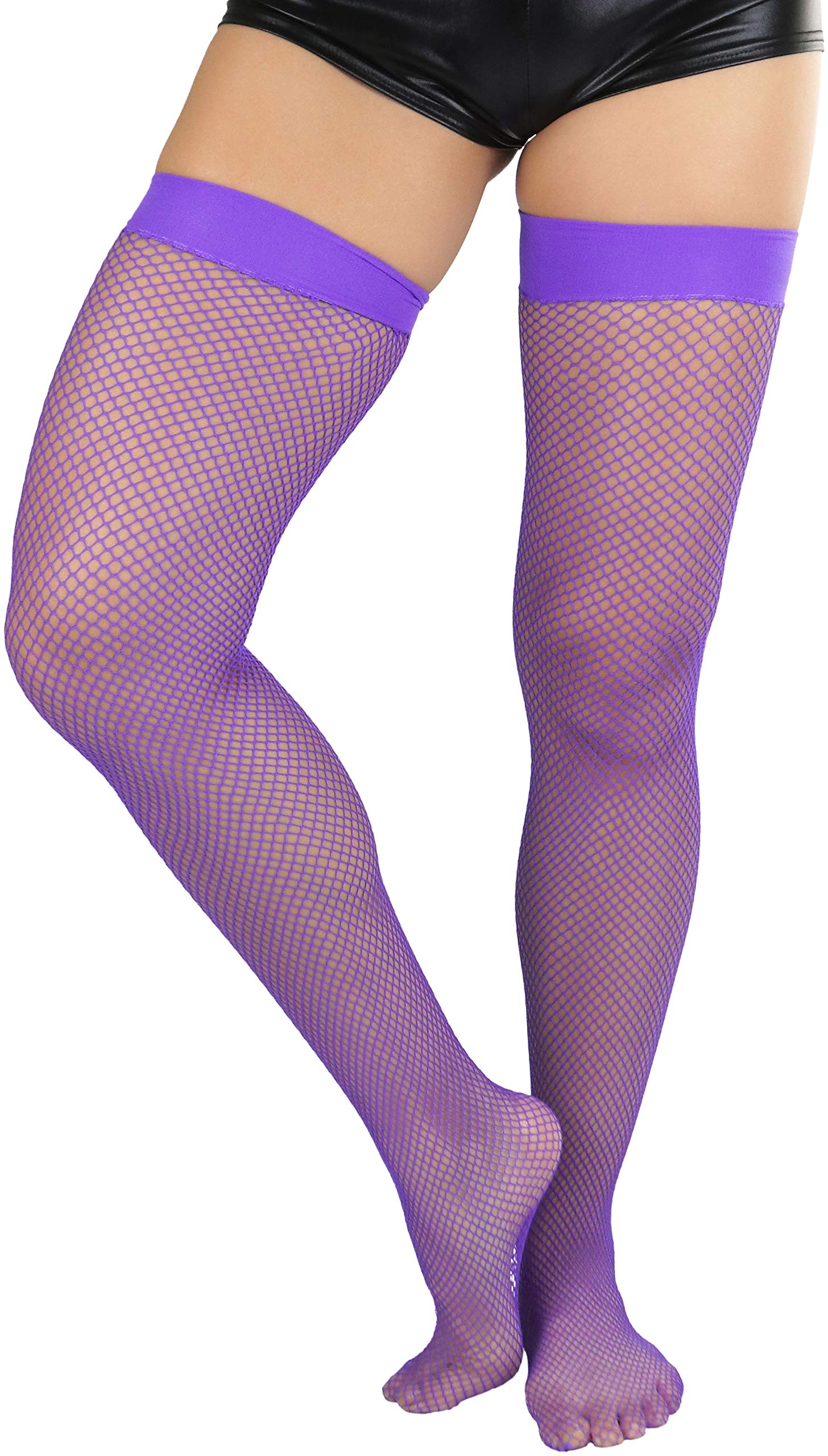 ToBeInStyle Women's Sexy Nylon Thigh High Stockings with Opaque Band - Versatile Fishnet Stockings for Party, Cosplay & Fashion Outfits