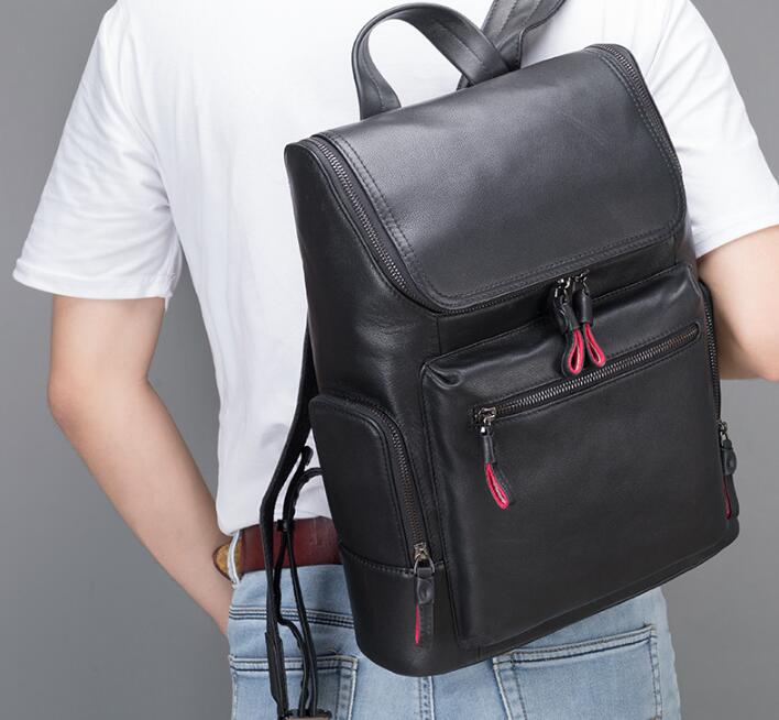 Premium Large Black Leather Backpack for Men & Women - Durable Travel Laptop Bag with USB Charging Port - Perfect for Work, School & Outdoor Adventures