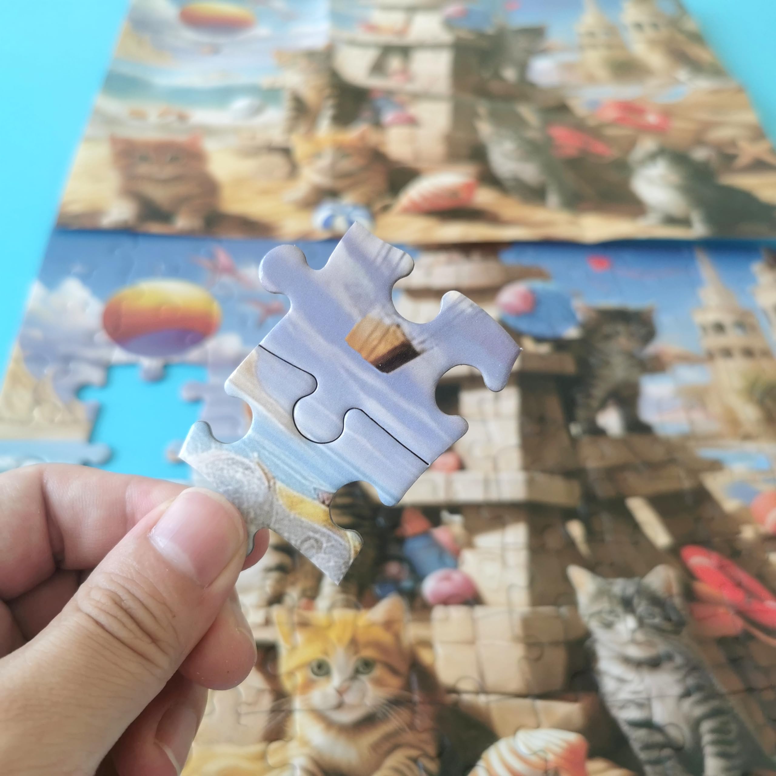 100-Piece Jigsaw Puzzles for Adults & Kids Ages 6-12 - Cat Theme Puzzle with Sandcastle Design - Perfect for Family Game Night, Birthday Gifts & Classroom Activities