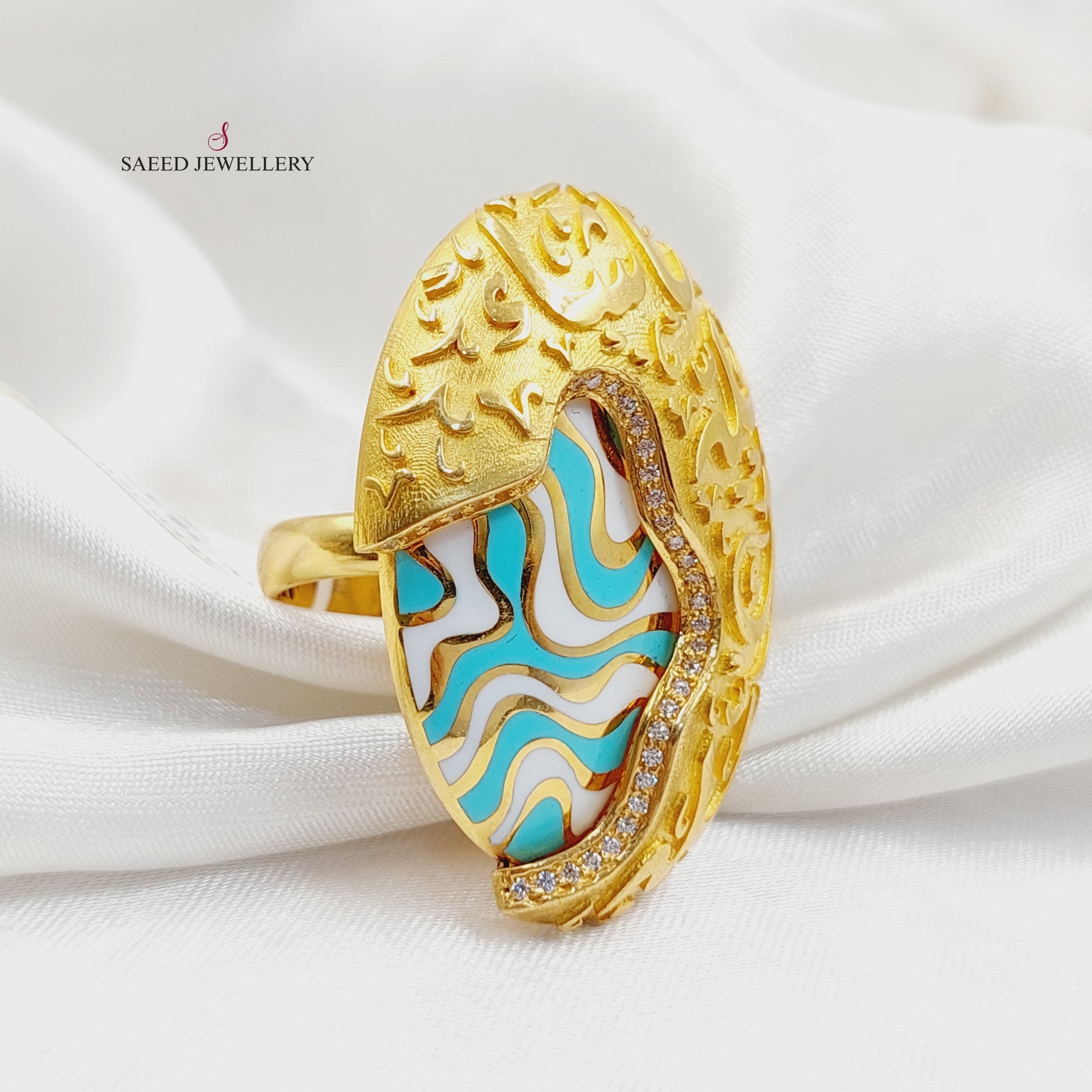 Exquisite Enameled & Zircon Studded Islamic Ring for Men - Elegant Religious Jewelry Gift for Eid, Wedding & Special Occasions