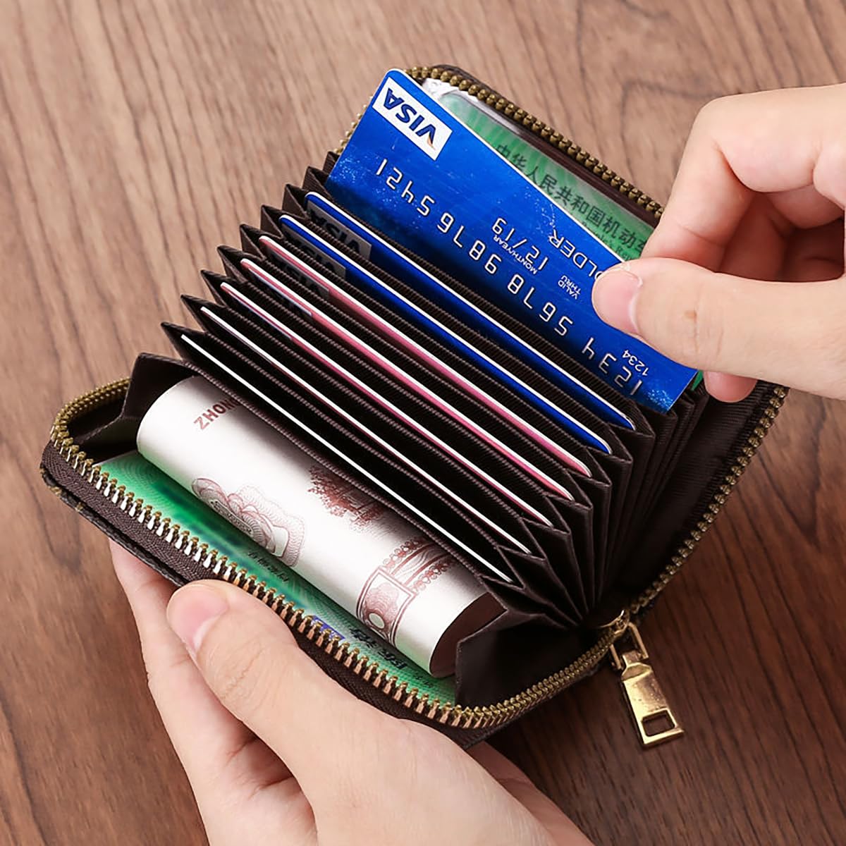 SYGA Fashion Women's Zipper Card Holder - Slim RFID Blocking Credit Card Wallet for Men & Women - Multi-Pocket ID & Driver's License Organizer (Cream) | Perfect for Travel, Shopping & Everyday Use