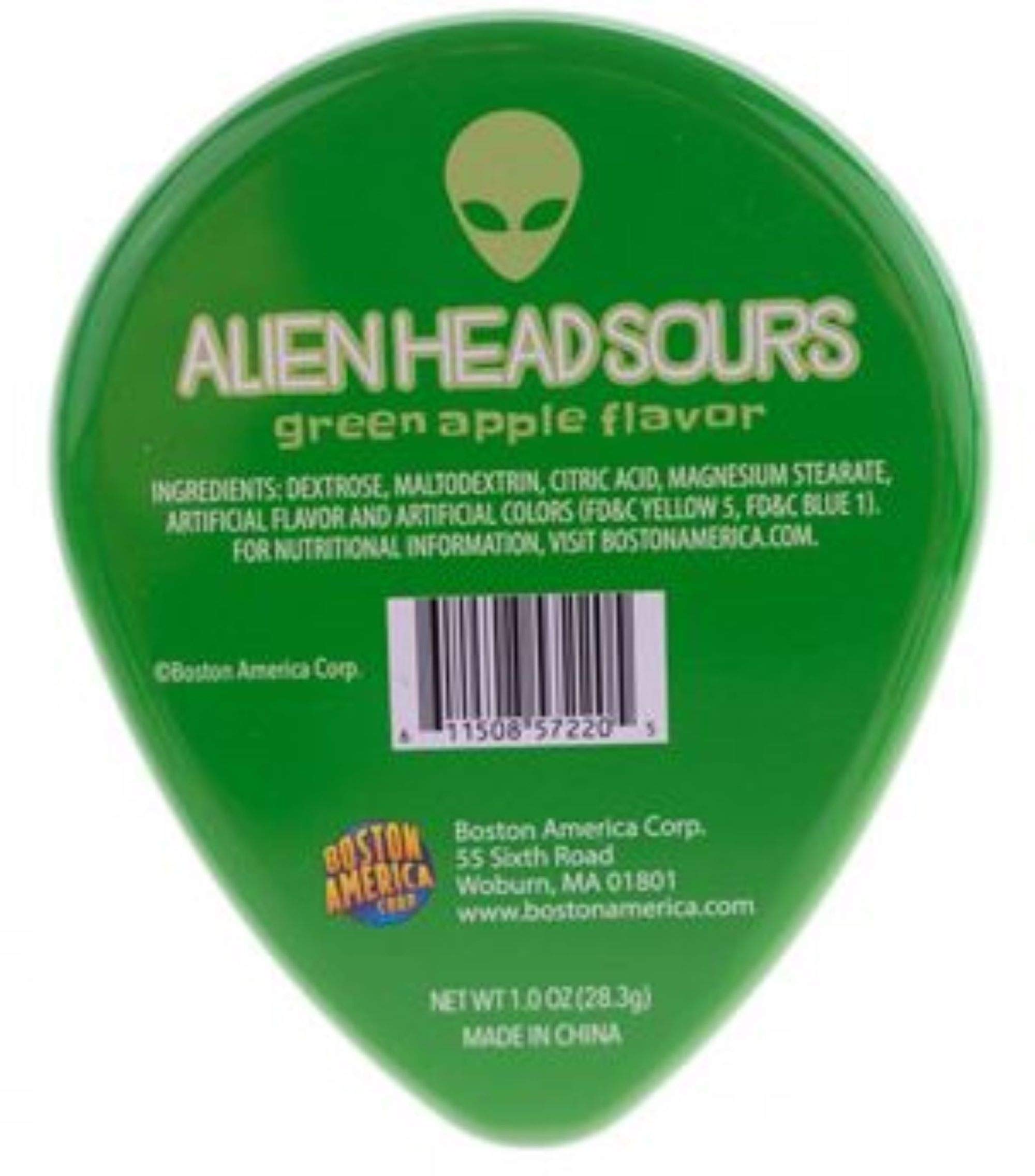 Boston America Halloween Alien Head Sours Tin - 1oz Sour Candy for Trick or Treat, Movie Nights & Themed Parties - Perfect for Halloween Favors & Spooky Celebrations