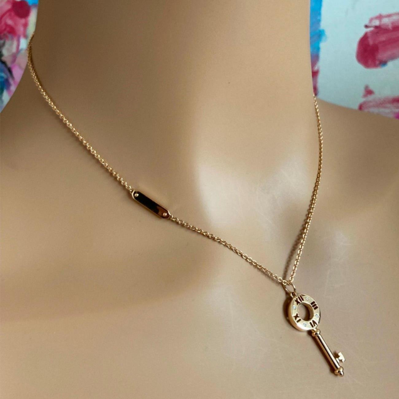 Authentic Tiffany & Co 18k Rose Gold Atlas Diamond Key Pendant Necklace for Women - Elegant Jewelry Gift for Anniversary, Birthday & Special Occasions