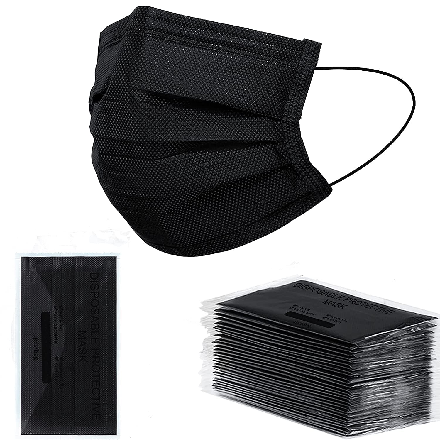 50/100 Pack Individually Wrapped 3-Ply Disposable Face Masks for Adults with Nose Wire & Elastic Ear Loops - Breathable Protection for Daily Use, Travel, and Public Safety
