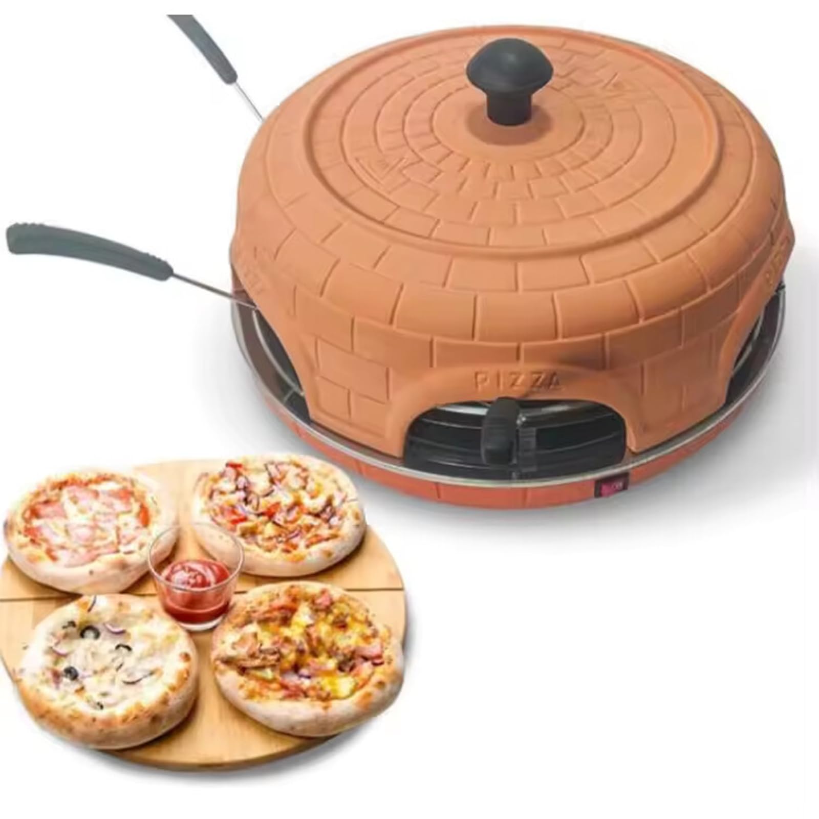 **Electric Pizza Oven for Home Use – 6-Person Family Sharing Pizza Maker with Terracotta Cover, Smokeless Mini Pizza Bake Oven – Perfect for Pizza Parties, Outdoor Gatherings & Backyard BBQs**
