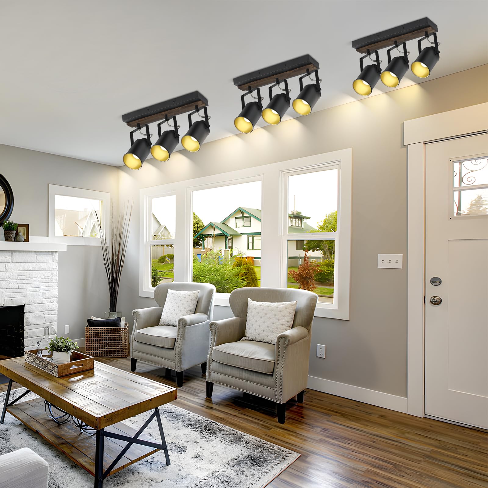 SEEBLEN Farmhouse 3-Light Adjustable Track Lighting for Kitchen, Dining Room, Living Room | Wall/Ceiling Mounted with Swivel Heads | Perfect for Kitchen Islands, Closets, and Sink Areas | Rustic Industrial Home Decor Lighting