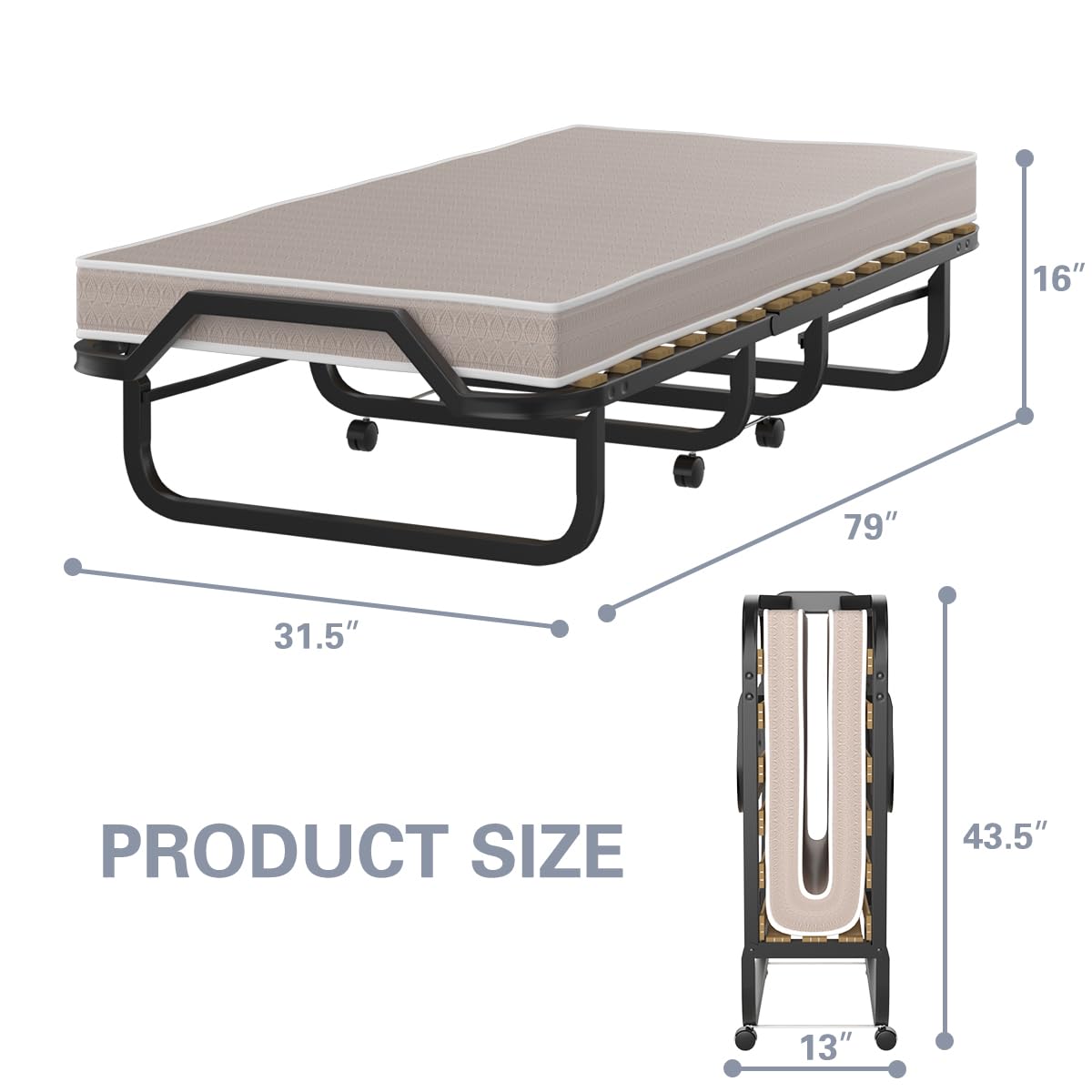 GOFLAME Foldable Rollaway Bed with Memory Foam Mattress - Portable Guest Bed for Adults & Kids, Sturdy Metal Frame - Space-Saving Sleeper for Home, Office & Travel - Made in Italy | Perfect for Spare Rooms, Sleepovers & Temporary Accommodation