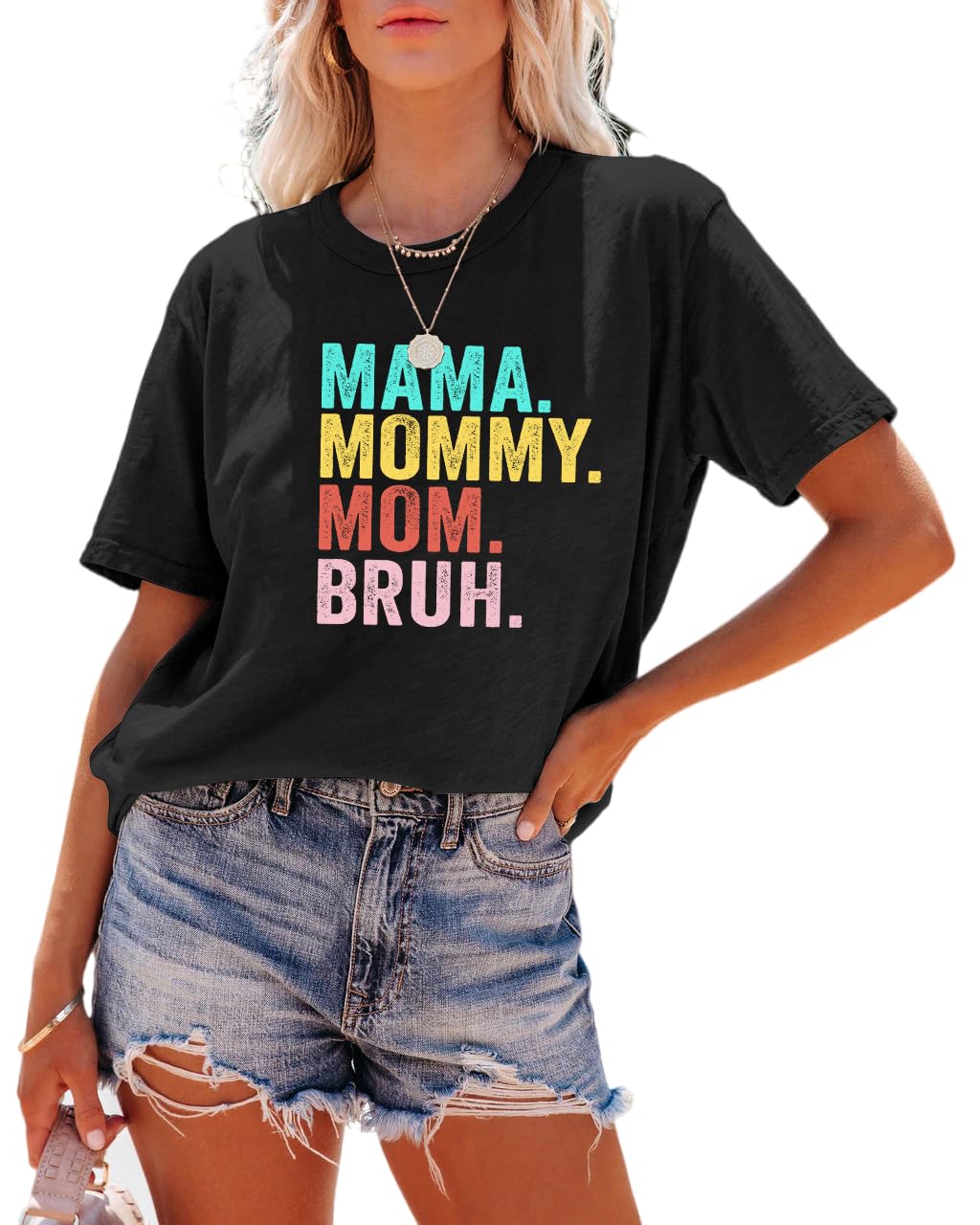 Funny Mama Graphic T-Shirt for Women - Letter Printed Mom Bruh Tee | Casual Wear, Gift for Moms, Family Outfits