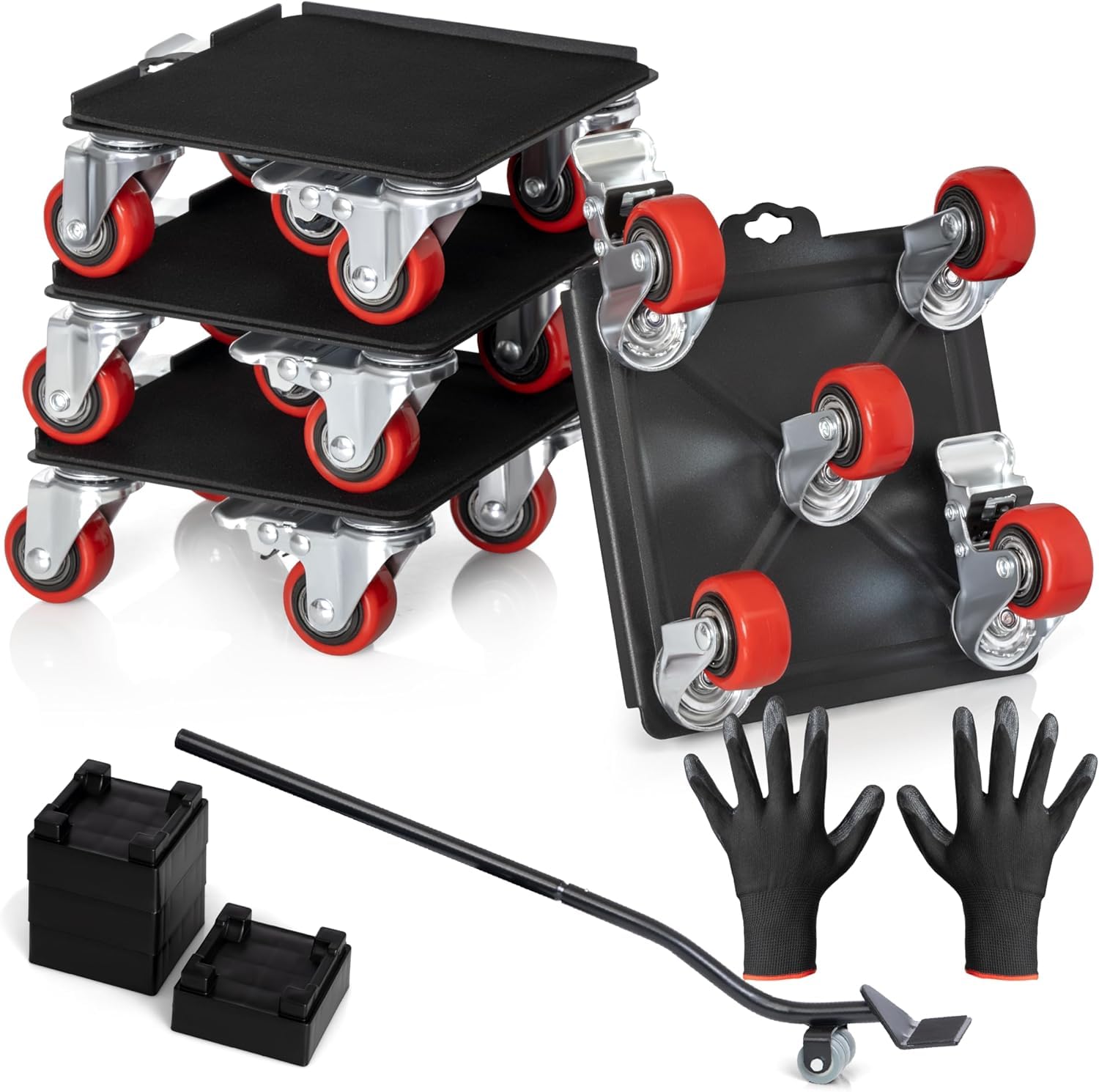 Heavy Duty Furniture Dolly with Wheels - 2000 lb Capacity Moving Dolly Kit for Piano, Pool Table, Sofa & Appliances - Double Bearings & Locking Wheels - 6.9x6.3 Inch Black-Red - Perfect for Home Moving, Office Relocation & Warehouse Use