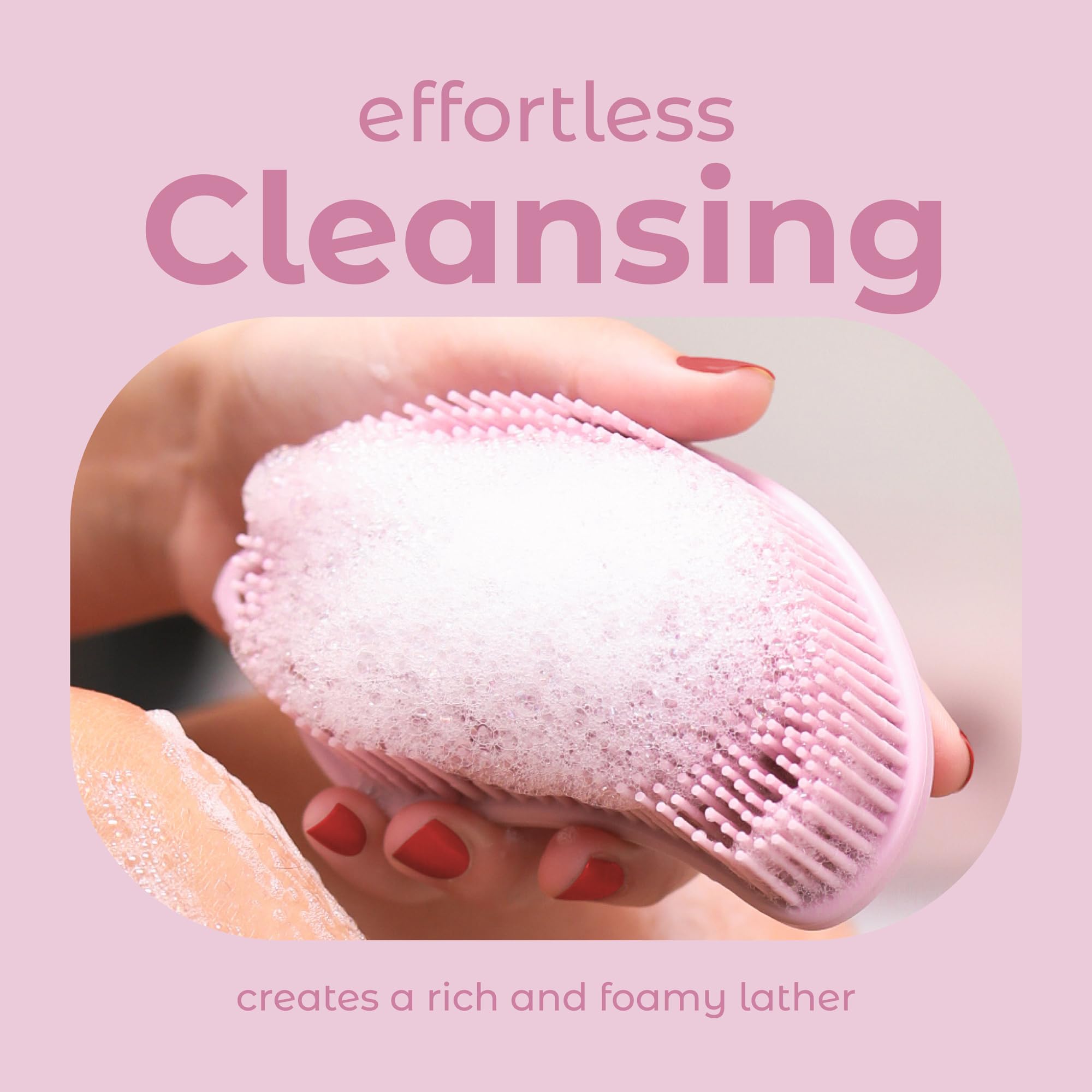 MainBasics 2-in-1 Silicone Body Scrubber & Exfoliator - Gentle Shower Loofah for Smooth Skin, Pink | Perfect for Daily Body Care & Spa Treatments