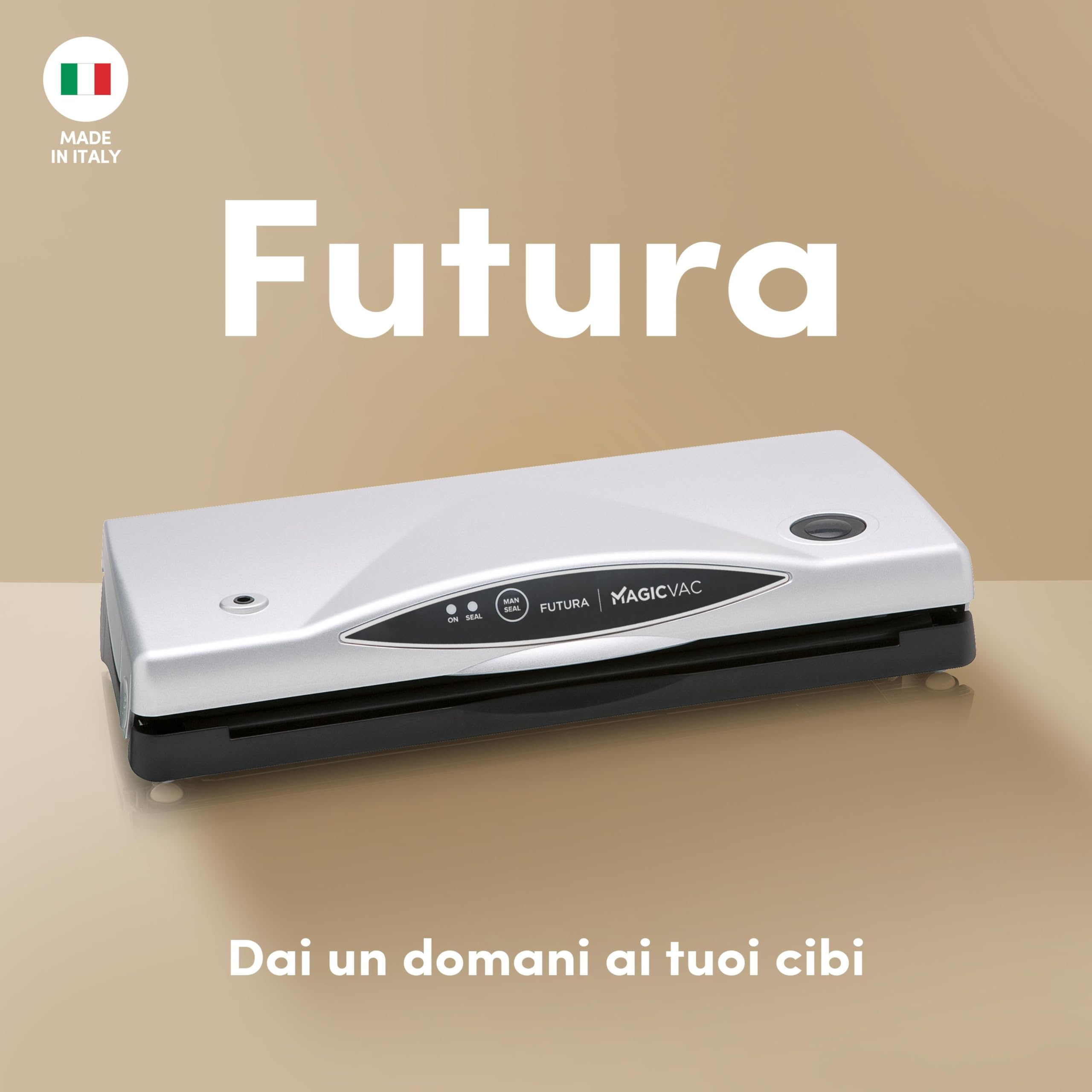 Magic Vac Futura Multifunction Food Vacuum Sealer Machine for Vacuum Bags & Containers - Includes Vacuum Sealing Kit, Patented Technology, Made in Italy (Silver-Black) - Perfect for Meal Prep, Sous Vide & Food Storage