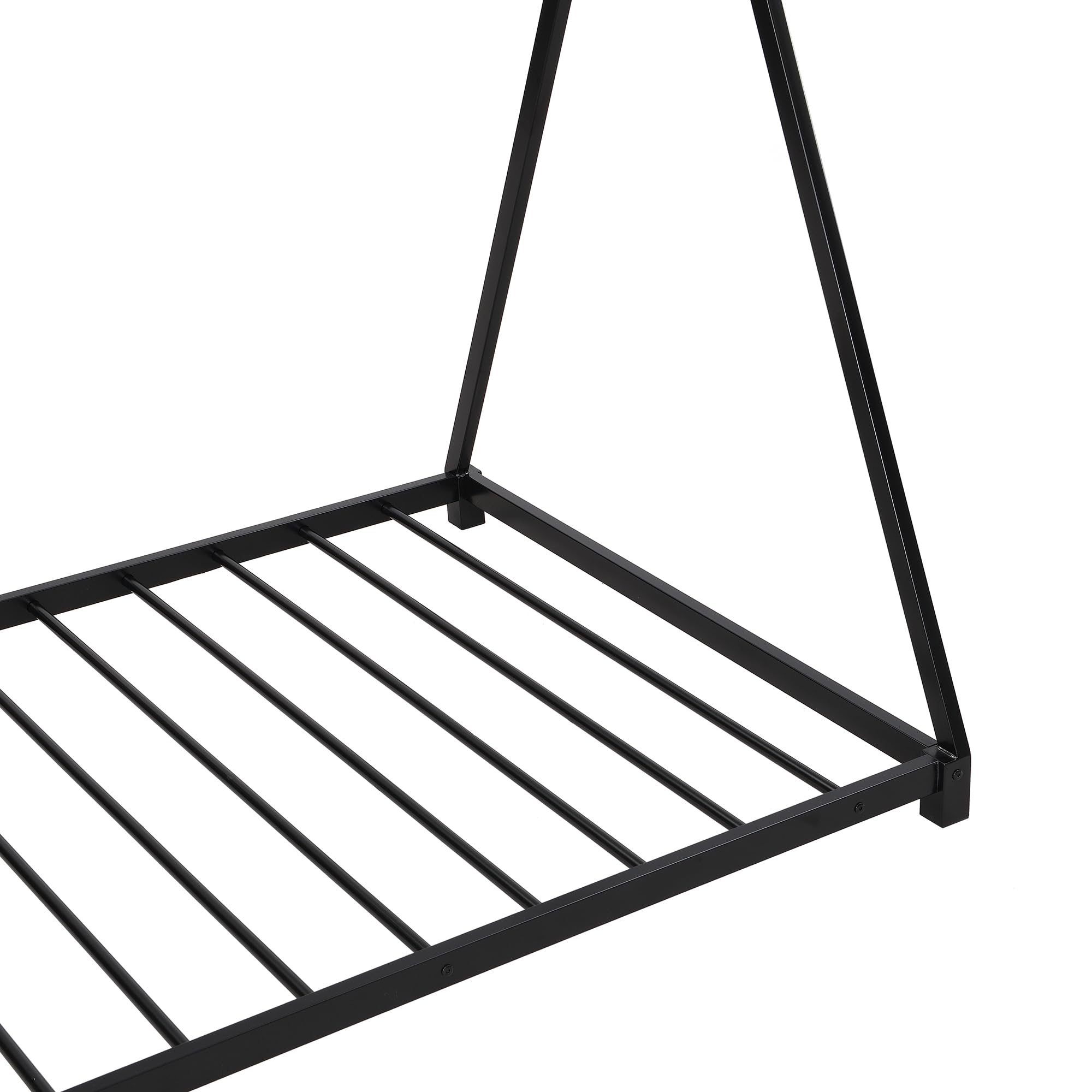 Montessori Floor Bed Frame Twin Size - Sturdy Wooden Twin Floor Bed with Slats & Triangle Structure - Kids House Bed for Boys & Girls - Black - Perfect for Montessori Bedrooms, Daycare Centers & Cozy Kids' Spaces