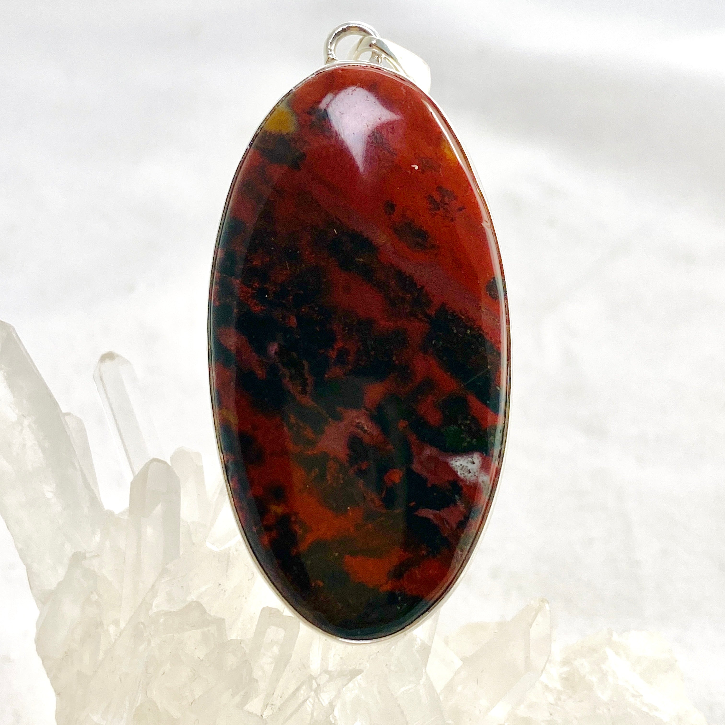 Natural Bloodstone Oval Cabochon Pendant - 925 Sterling Silver Handmade Jewelry KPGJ4740 | Healing Crystal Necklace for Meditation, Protection & Spiritual Energy