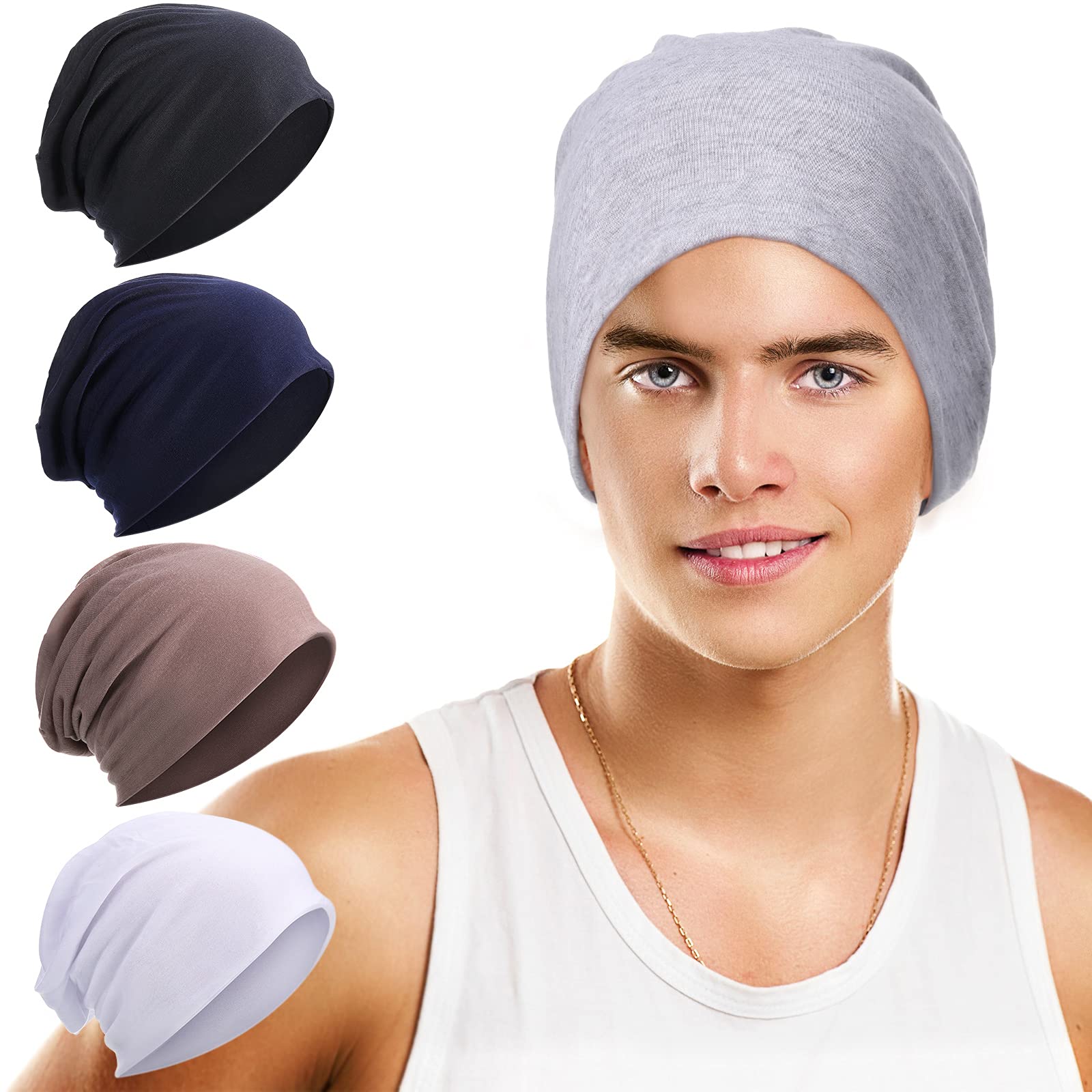5 Pack Unisex Slouchy Beanie Hats for Men & Women - Lightweight Summer Knit Caps, Baggy Soft Chemo Sleep Hats for Cancer Patients - Perfect for Outdoor Activities, Travel & Relaxing at Home