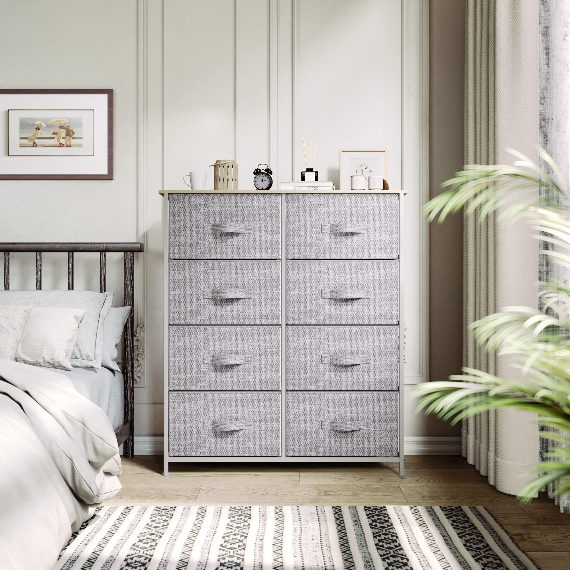 YITAHOME 8-Drawer Fabric Dresser with Sturdy Steel Frame & Wooden Top - Storage Tower Organizer for Bedroom, Living Room & Closet - Easy Pull Fabric Bins for Clothes, Toys & Home Organization - Perfect for Small Spaces & Nursery Storage