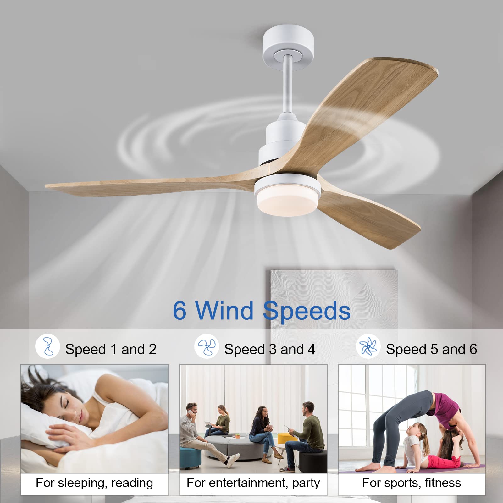 52 Inch Ceiling Fan with Light and Remote Control - Indoor/Outdoor Smart Ceiling Fan for Patio, Living Room, Bedroom, Office - Perfect for Summer Houses and Outdoor Spaces