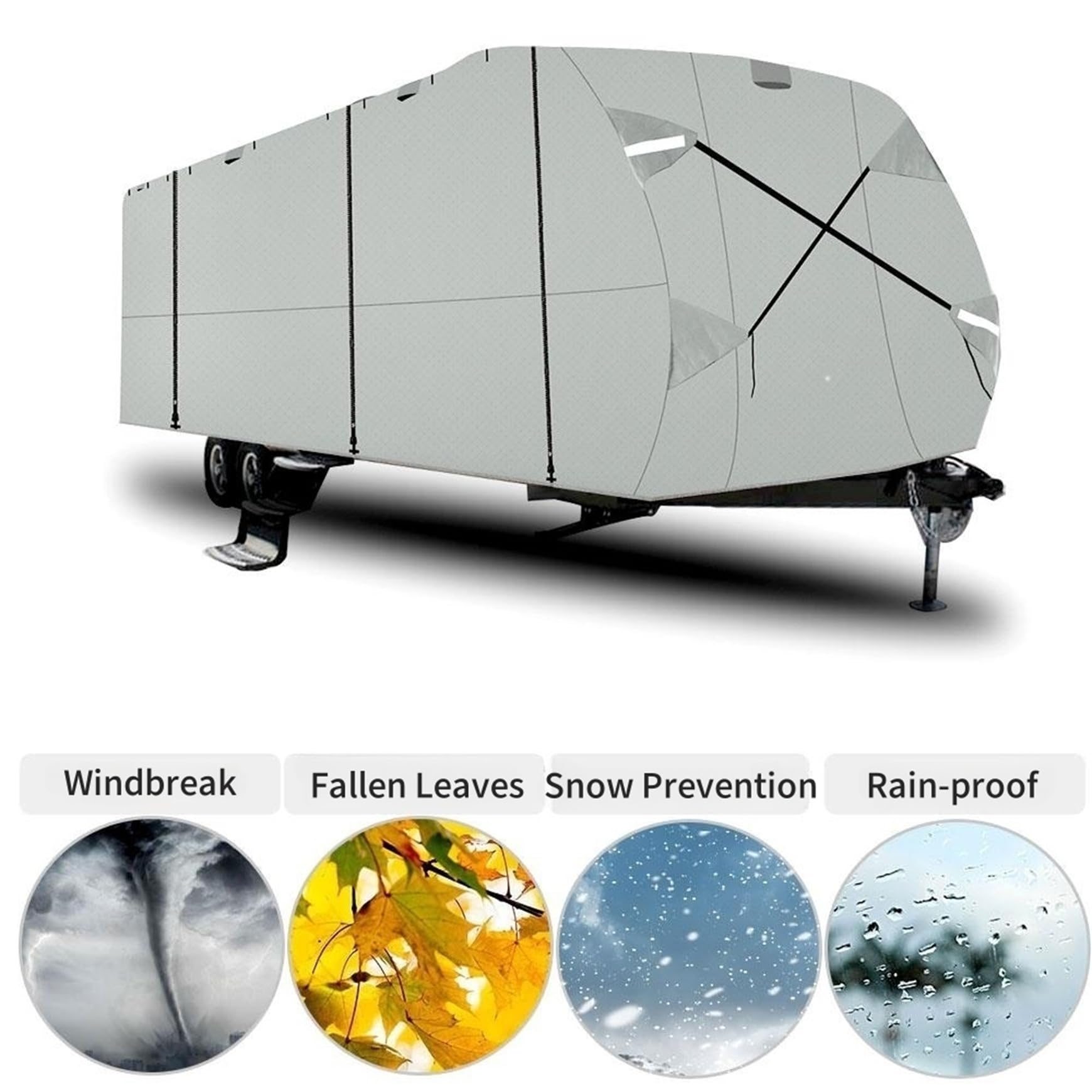 22-24 Foot RV Cover Windproof 4-Layer Thick Waterproof Camper Trailer Cover with Accessories - Heavy Duty Grey Travel Protection for Outdoor Camping & Winter Storage