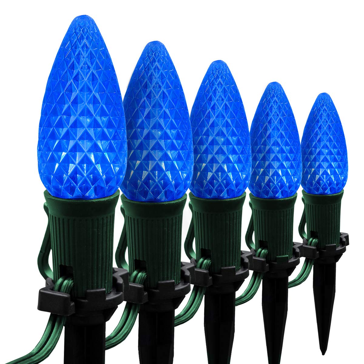 Wintergreen Lighting 100ft OptiCore LED Blue Christmas Pathway Lights - C9 Landscape Lighting with 4.5