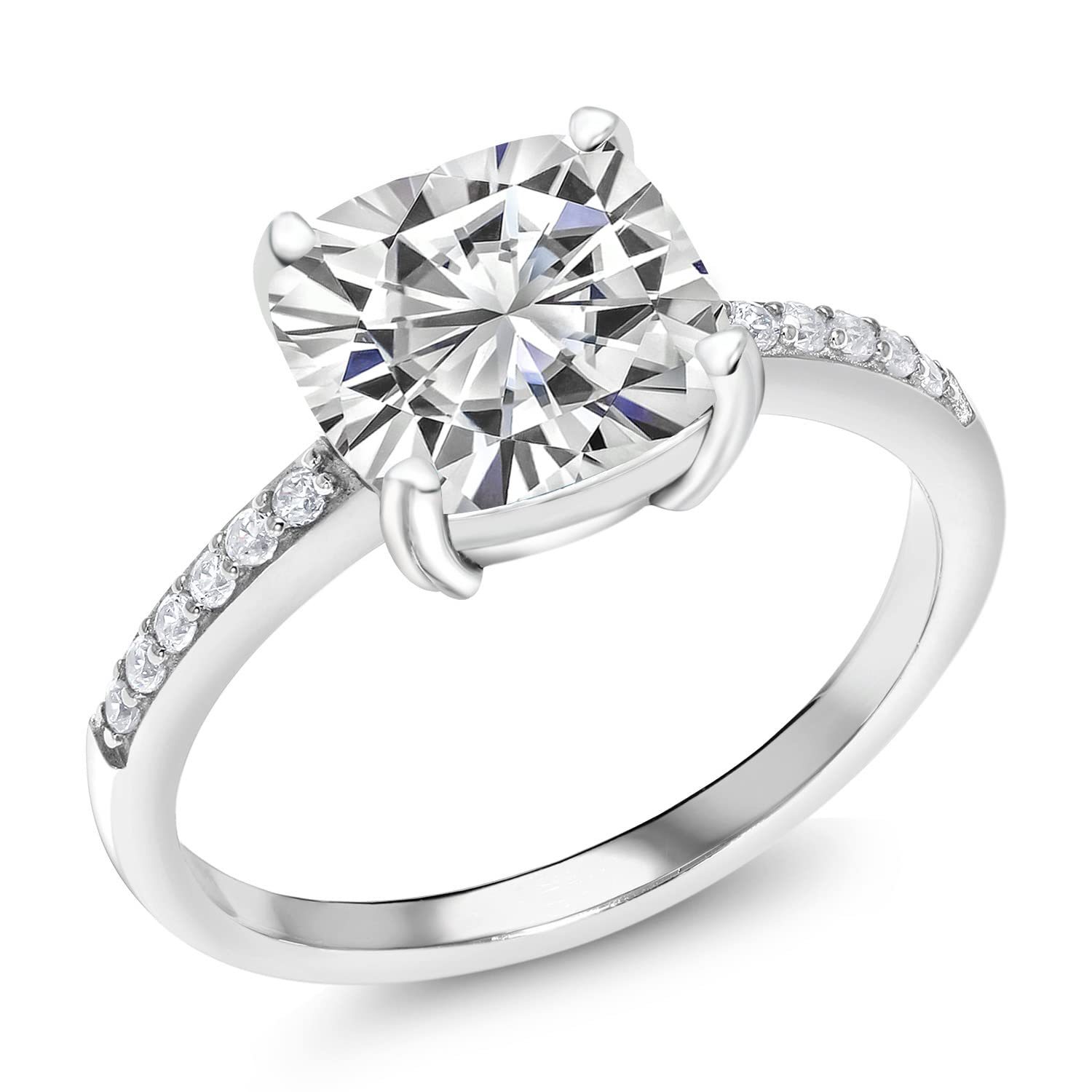 925 Sterling Silver Moissanite Ring for Women - 2.52 Cttw, Size 5-9 | Gem Stone King | Elegant Wedding, Engagement & Anniversary Jewelry Gift