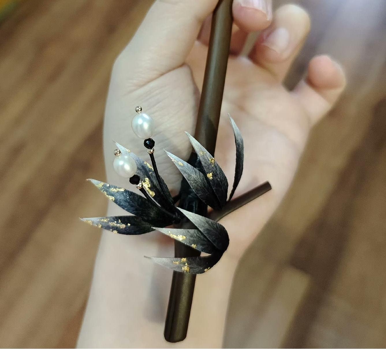 Handmade Bamboo Leaf Hairpin - Elegant Silk Hair Accessory for Women (Ronghua) | Perfect for Weddings, Parties & Special Occasions