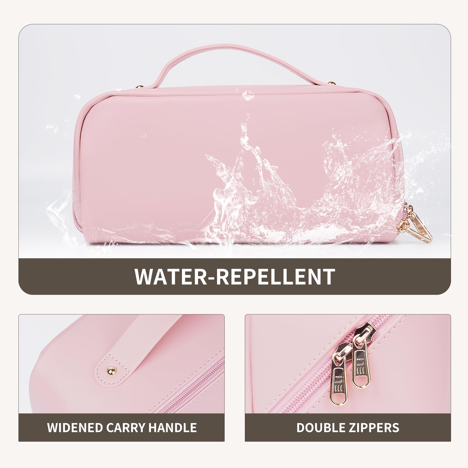 **Pink Travel Makeup Bag for Women - Large Capacity Cosmetic Organizer with Fixed Compartments & Wide Opening, Perfect for Travel, Gym, or Daily Essentials Storage**