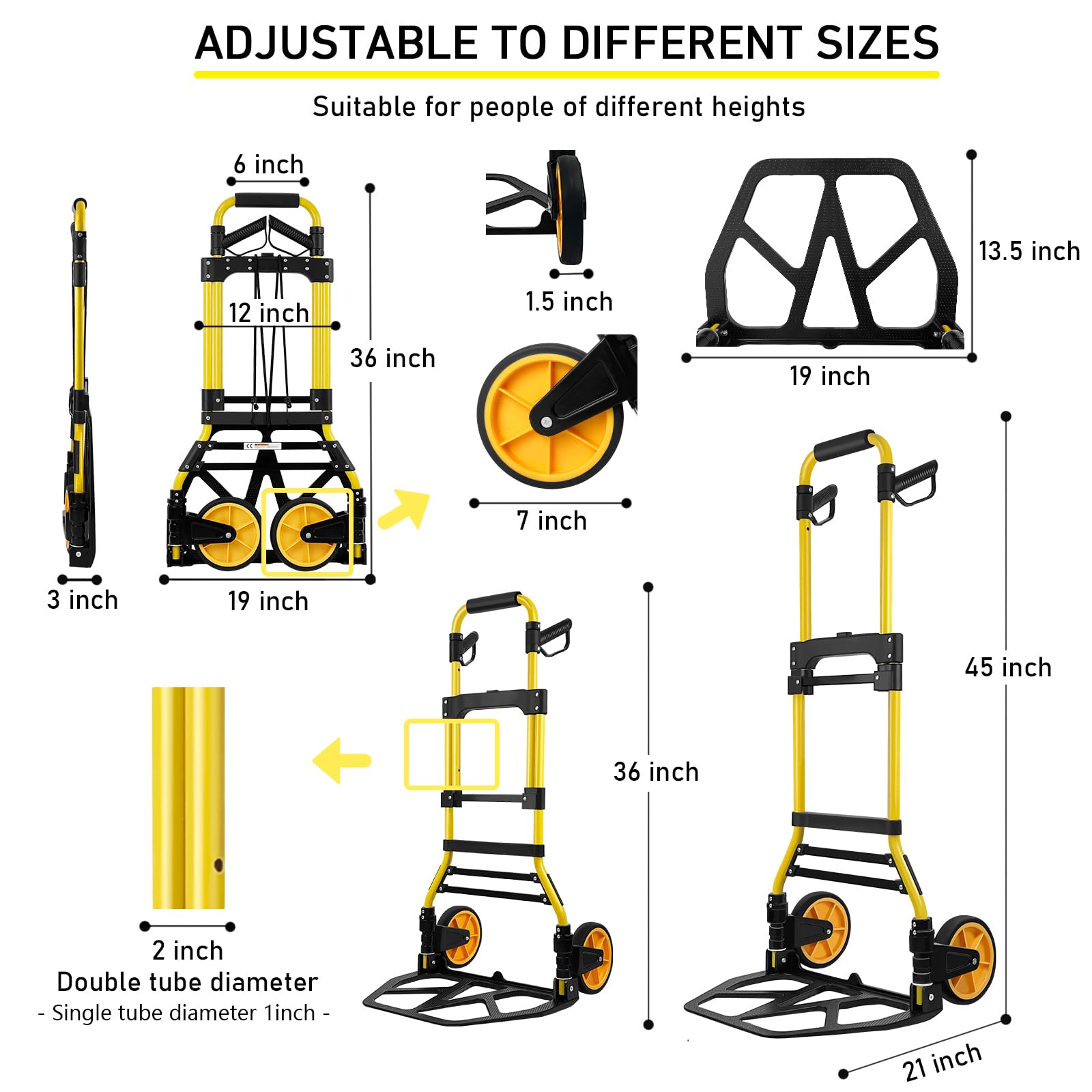 440lbs Capacity Folding Hand Truck & Dolly - Portable Aluminum Luggage Cart with Retractable Handle & Rubber Wheels | Ideal for Travel, Office, Moving, Shopping & Warehouse Transportation