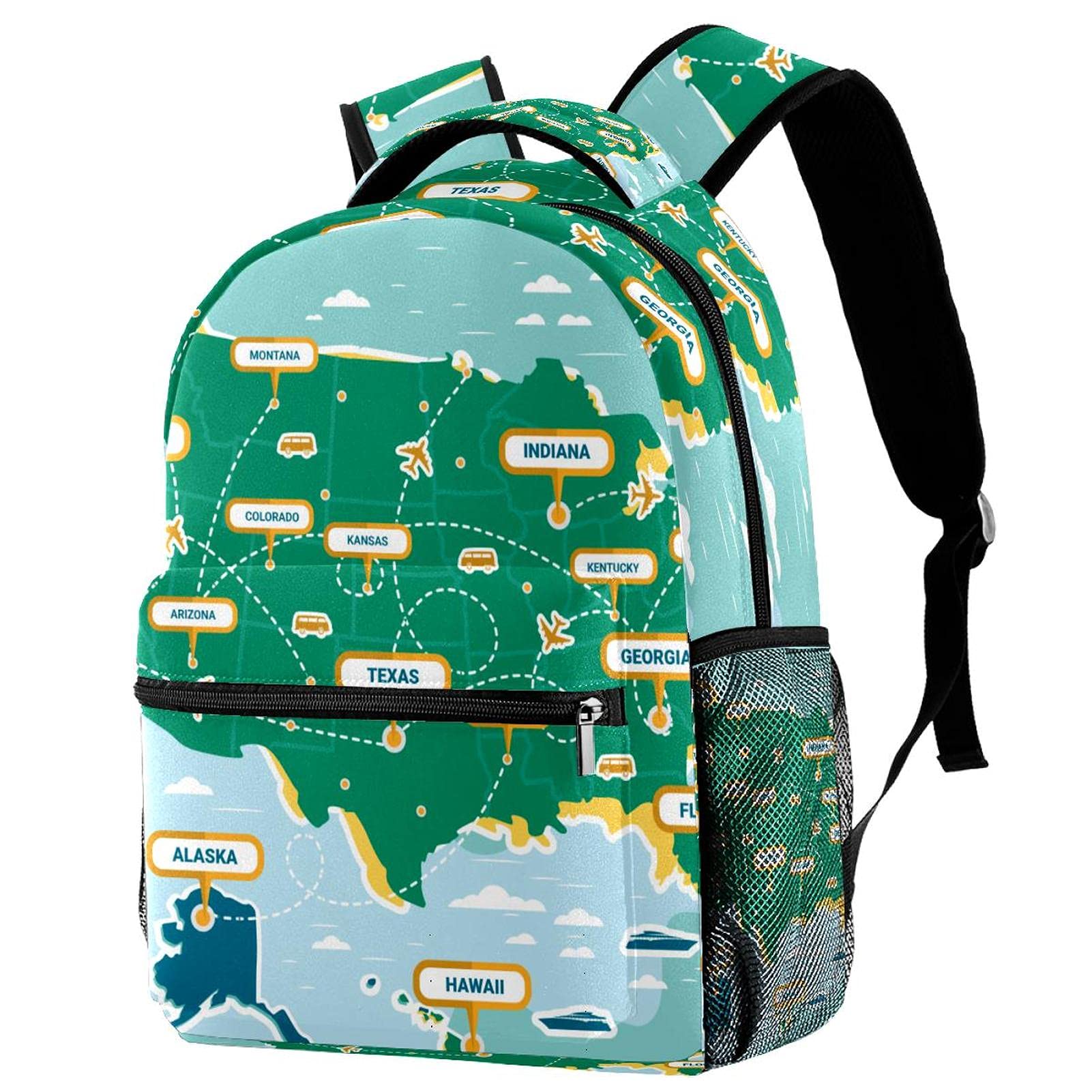 USA Landmark Map Backpack - Durable School Bag for Boys & Girls, Travel Daypack & Rucksack for Students | Perfect for School, Hiking & Outdoor Adventures