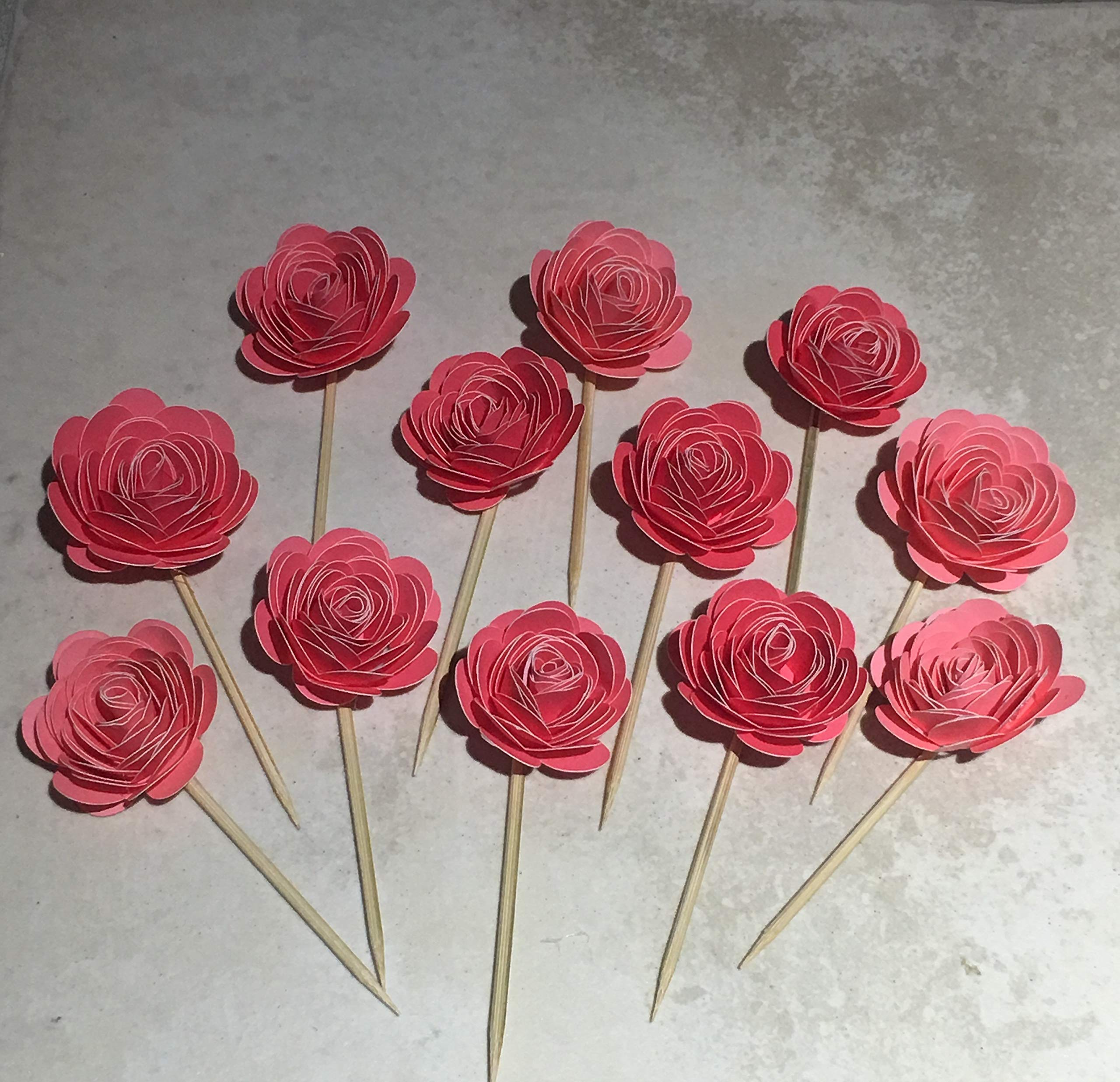 Pink Paper Flower Cupcake Toppers for Weddings, Bridal Showers & Parties - Elegant DIY Cupcake Decorations for Engagement, Bachelorette, Communion & Birthday Celebrations - Perfect for Romantic Events & Special Occasions