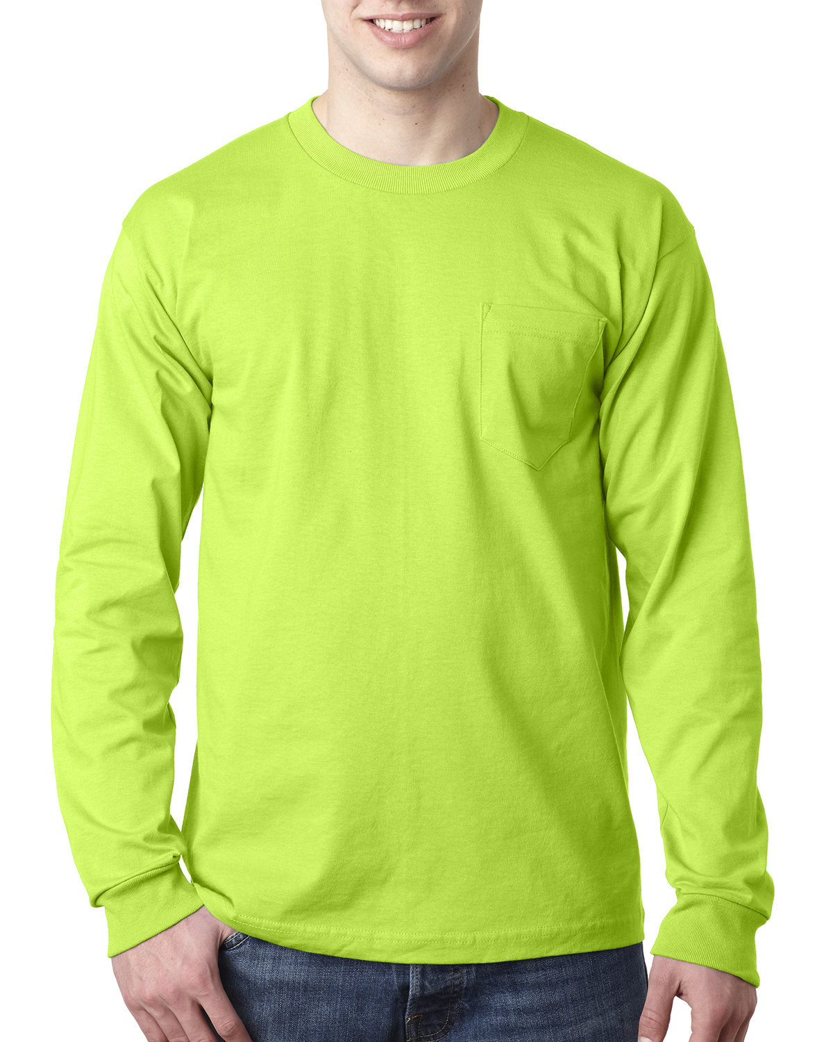 Bayside BA8100 Men's 100% Cotton Long Sleeve Pocket T-Shirt - 6.1 oz Comfort Fit Casual Work Shirt for Everyday Wear, Outdoor Activities & Layering