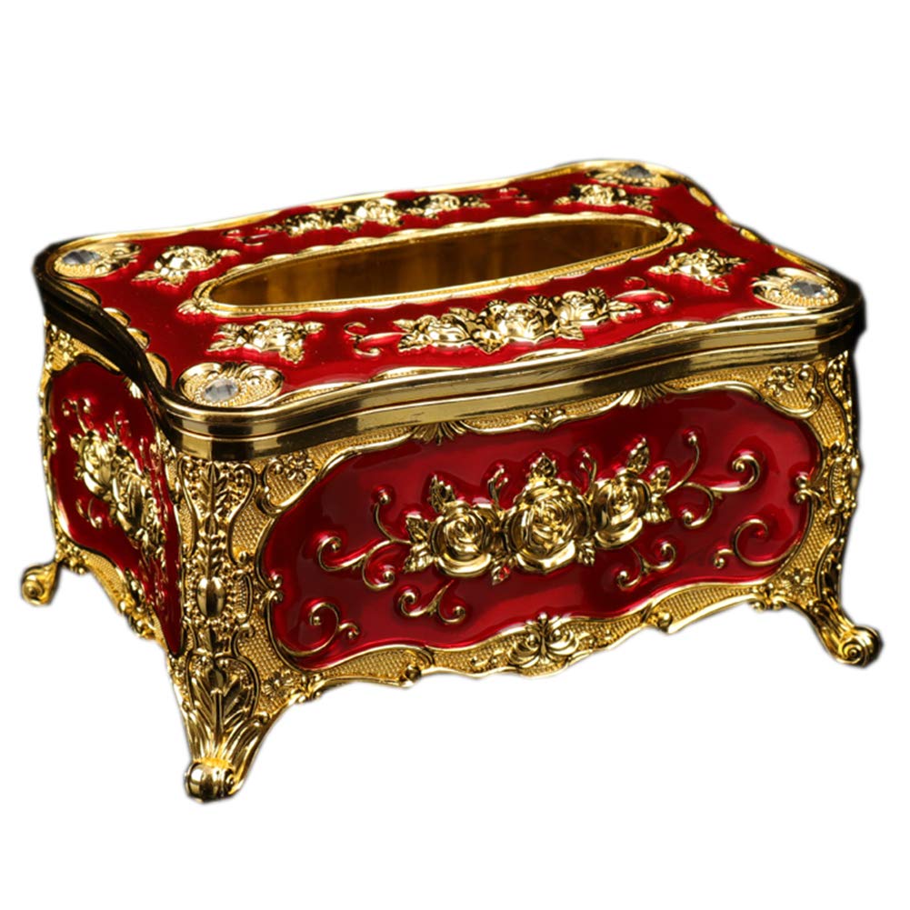 European Style Creative Tissue Box Cover Holder - Gold & Red Decorative Napkin Holder for Hotel, Living Room & Dining Table | Perfect for Home Decor & Hospitality Use
