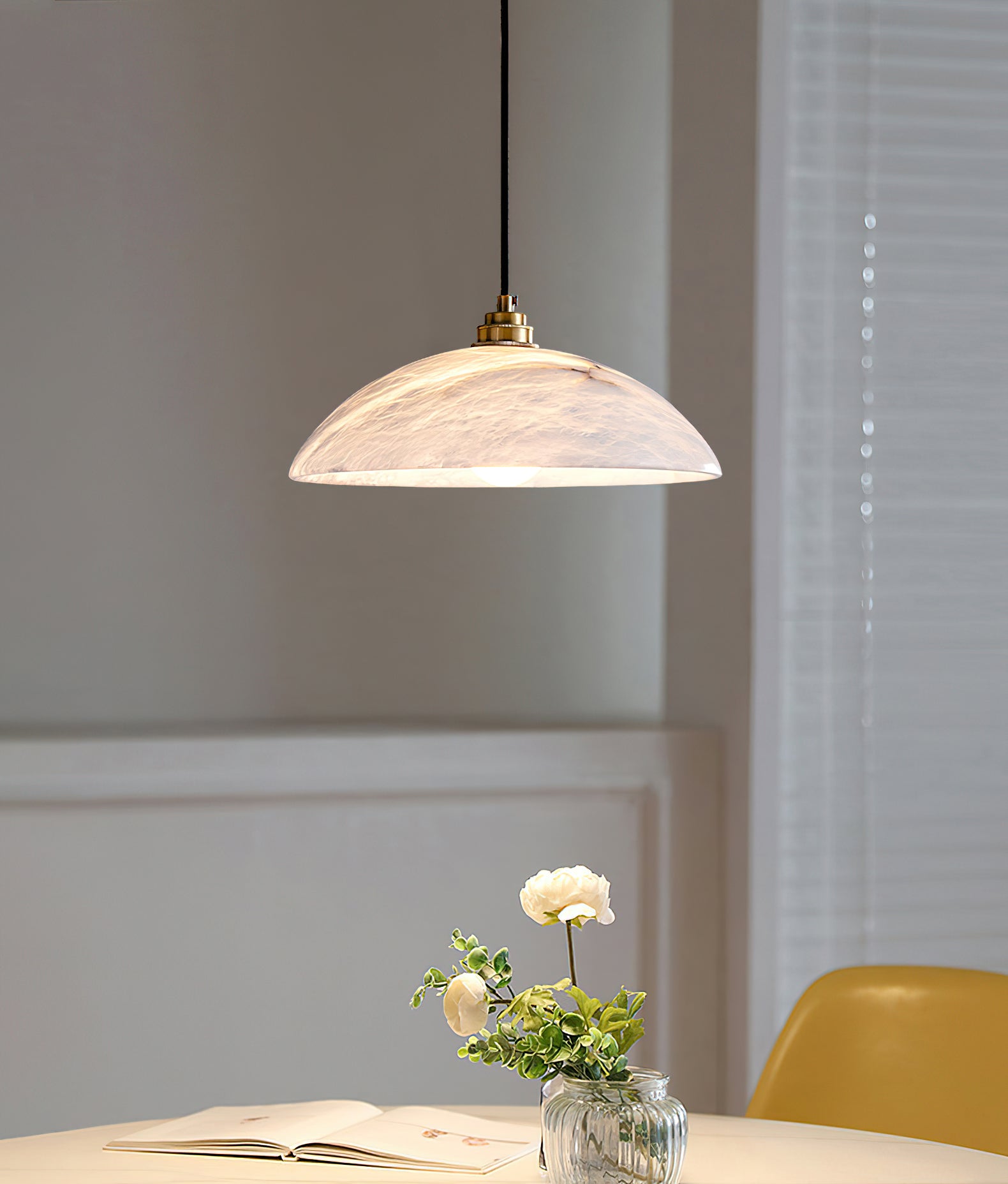 Elegant Dome Alabaster Pendant Light - Modern Crystal Glass Ceiling Lamp for Dining Room, Kitchen Island & Bedroom Lighting