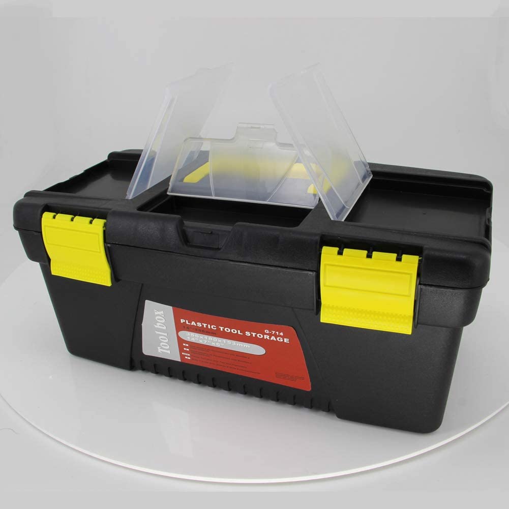 Auniwaig 14-Inch Heavy Duty ABS Tool Box with Removable Tray - Portable Tool Organizer for Tools, Parts, Toys & Art Supplies (14