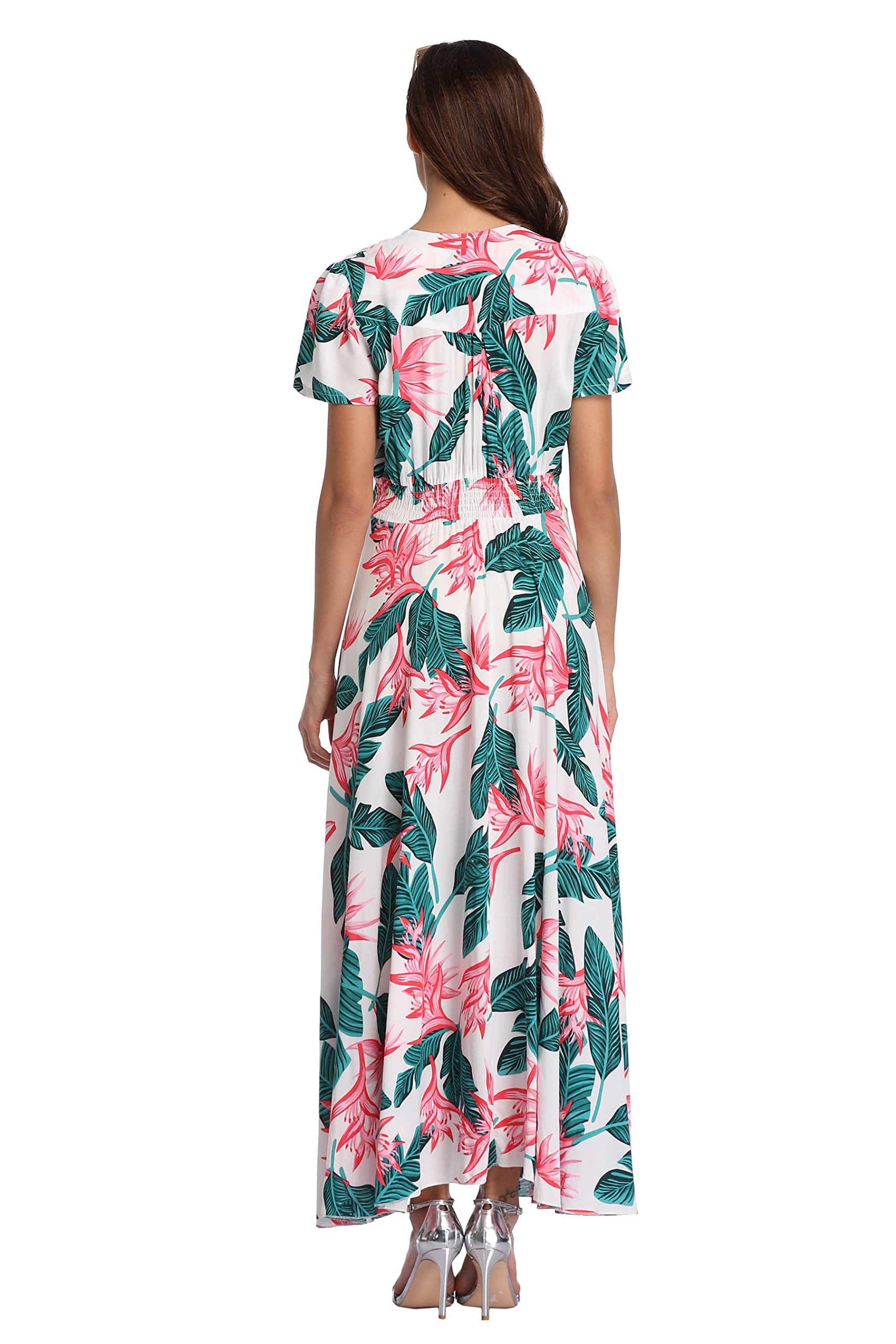 Boho Floral Maxi Dress for Women - Summer Button Up Long Dress with Side Slit & Flowy Skirt - Perfect for Beach Parties, Vacations & Casual Outings